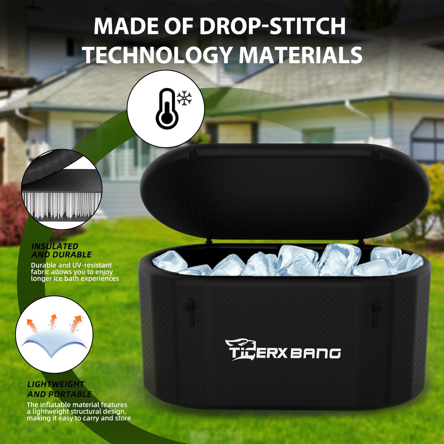 TIGERXBANG Ice Bath Tub,Inflatable Cold Plunge Tub, Water Chiller Compatible, 237.8Gallon Portable Ice Plunge Tub for Athletes, Adult Ice Bath Enthusiasts (Classic Black-Pro)