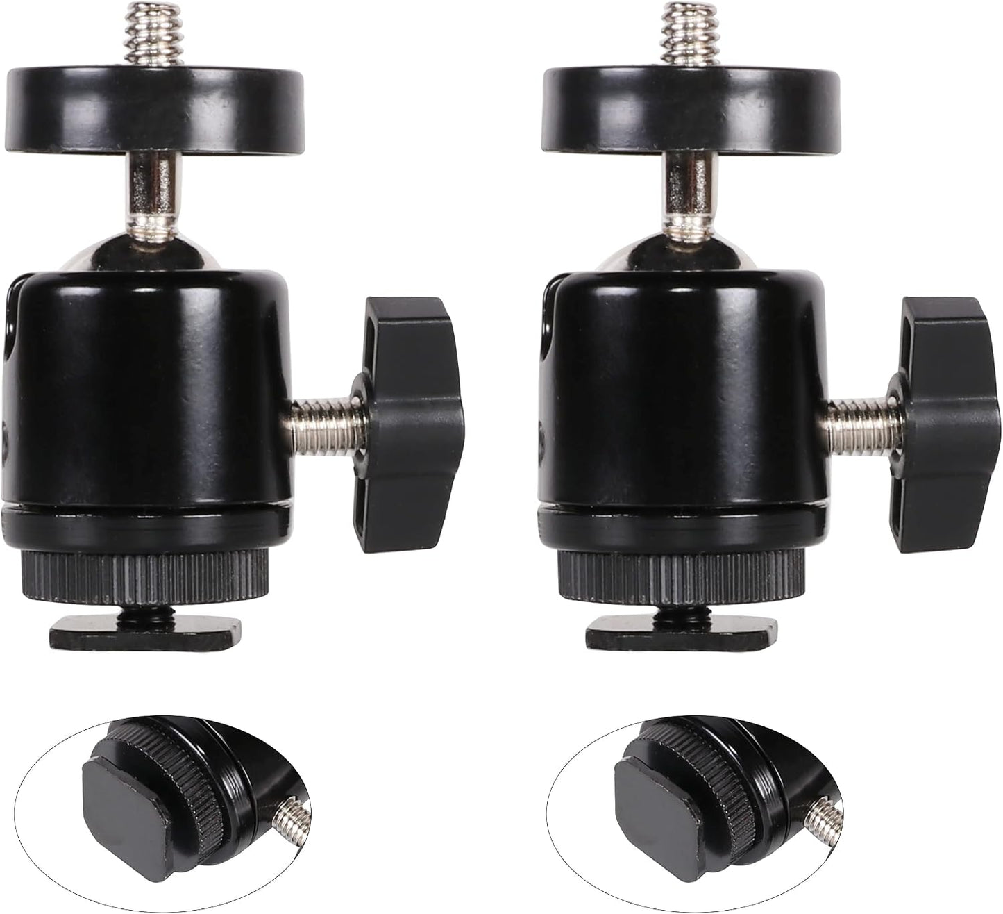 360 1/4 inch (2 Pack) Hot Shoe Mount Adapter Degree Swivel Mini Ball head with Screw for DSLR Camera, Monitor