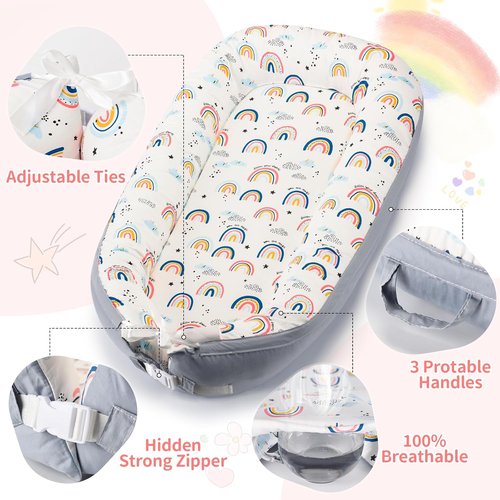 **Baby Lounger | Ultra Soft Organic Cotton Nest for 0-24 Months - Breathable & Portable Design**