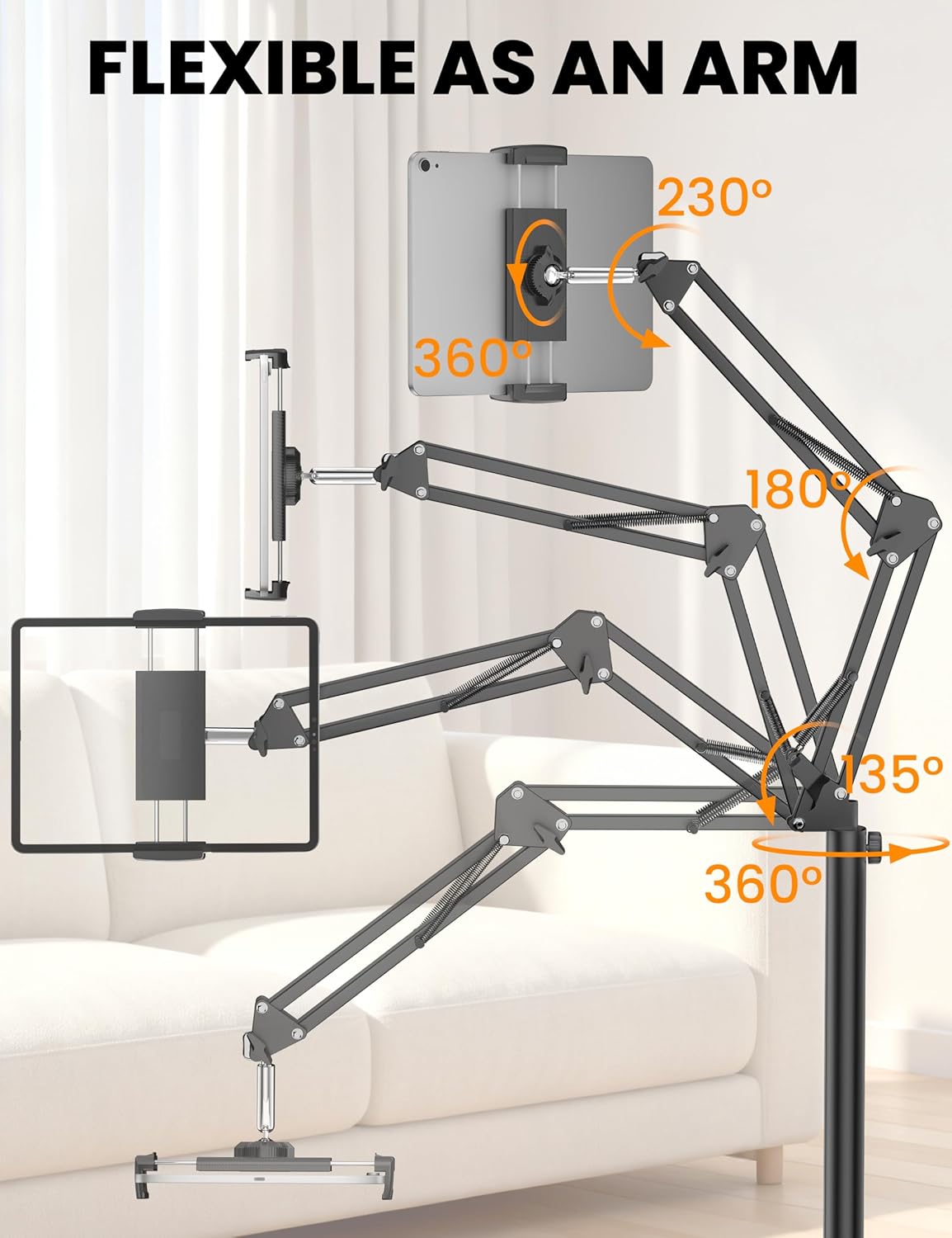 SteelStorm 360-Degree 4.7~12.9 Tablet Floor Stand, Rotatable Metal Tablet Holder Stand, Adjustable Height and Angle