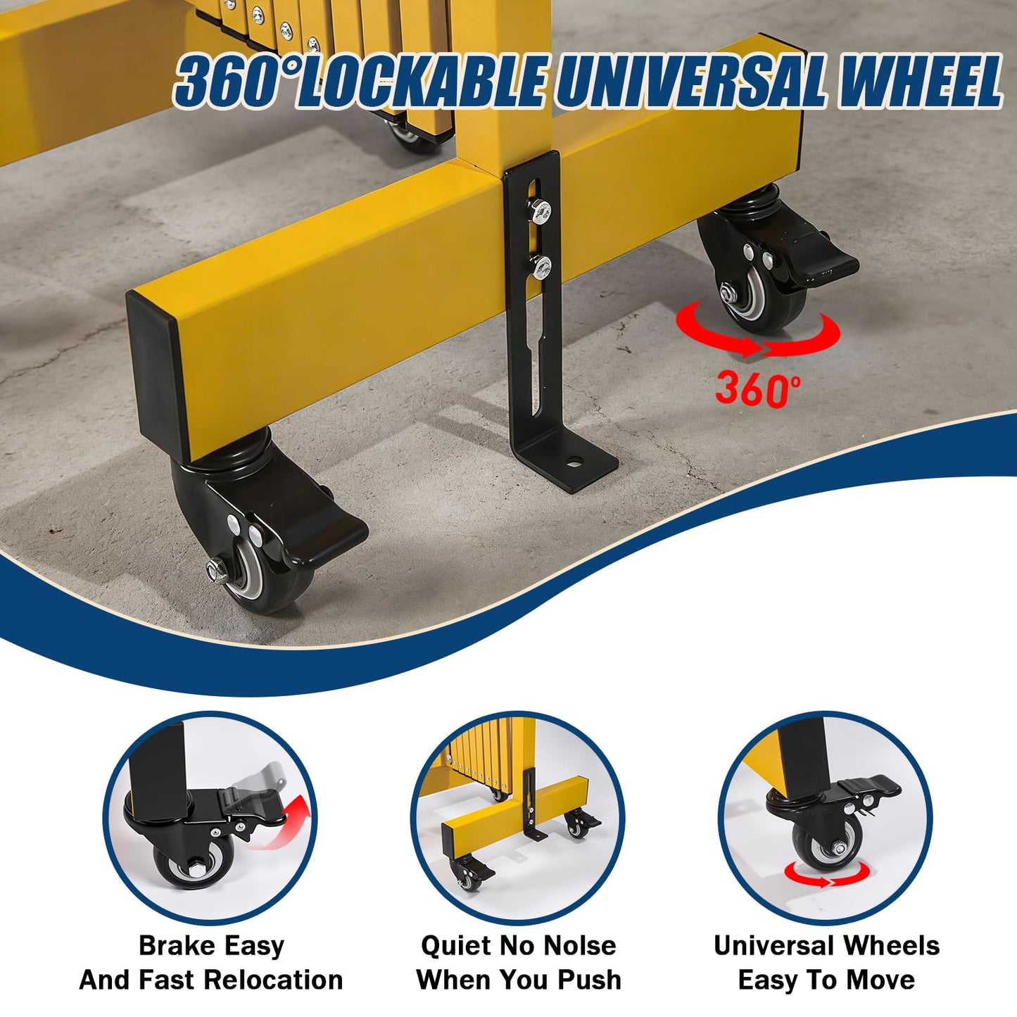 23.5FT Industrial Metal Expandable Barricade，Retractable Traffic Fence with Casters, Folding Security Gate，Portable Barricade Gate for Construction Area, Traffic Control, Cordon(Yellow