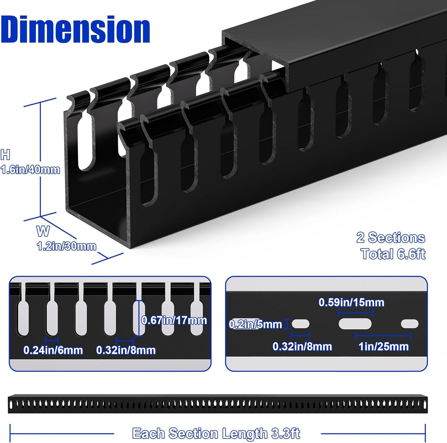 ZhiYo H1.6 W1.2in 6.6ft (2xL3.3ft) x Cable Raceway, Server Rack Cable Management Under Desk Cord Organizer, Electrical