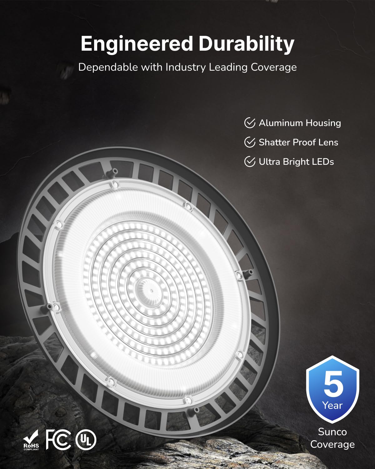Sunco 6 Pack UFO LED High Bay Light, 150W, 19500 Lumens, 5000k Ultra Bright Commercial Shop Lights for Warehouse, Factory, Workshop, Garage & Barn, Ceiling Mount, Plug & Play, 120V, UL
