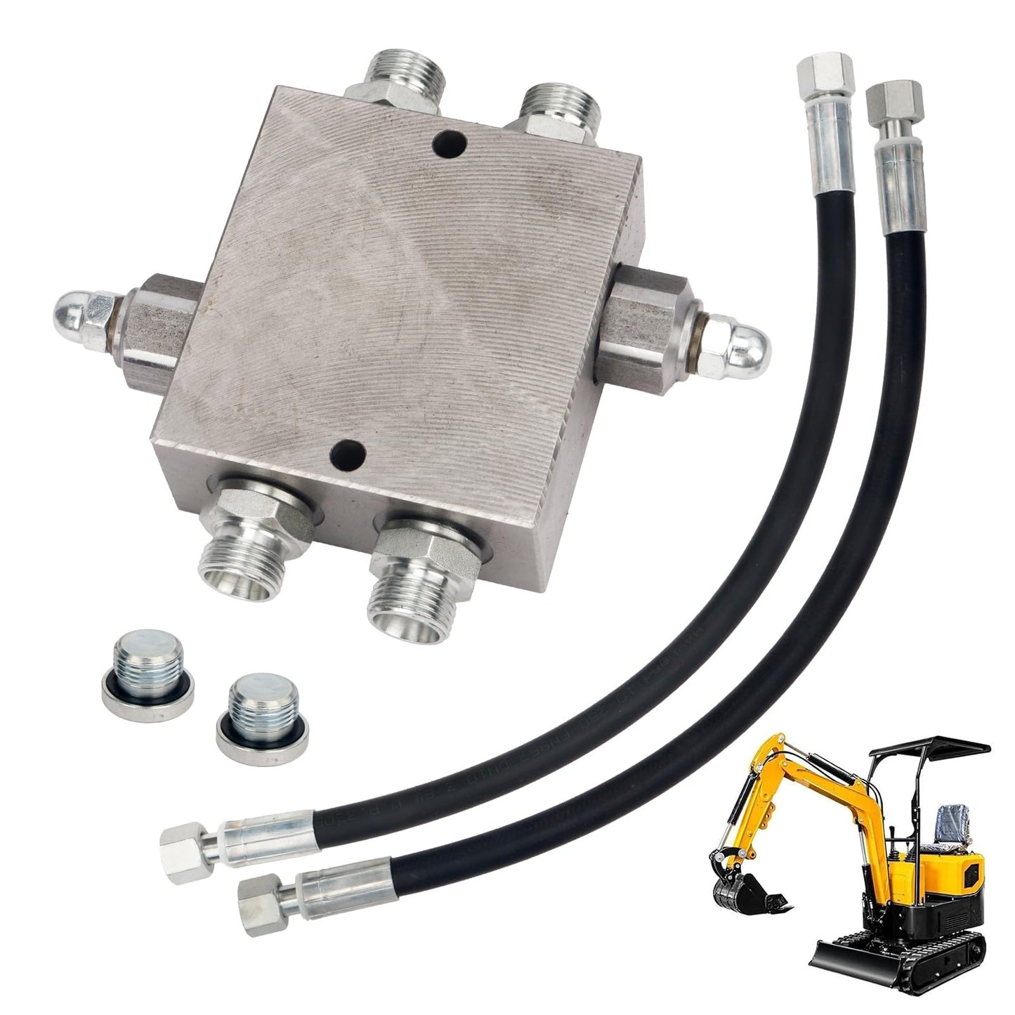 Mini Excavator Cushion Valve Kit, Complete Swivel Motor Assembly, 3/8" NPT, Heavy Duty Replacement Parts for Mini Excavators
