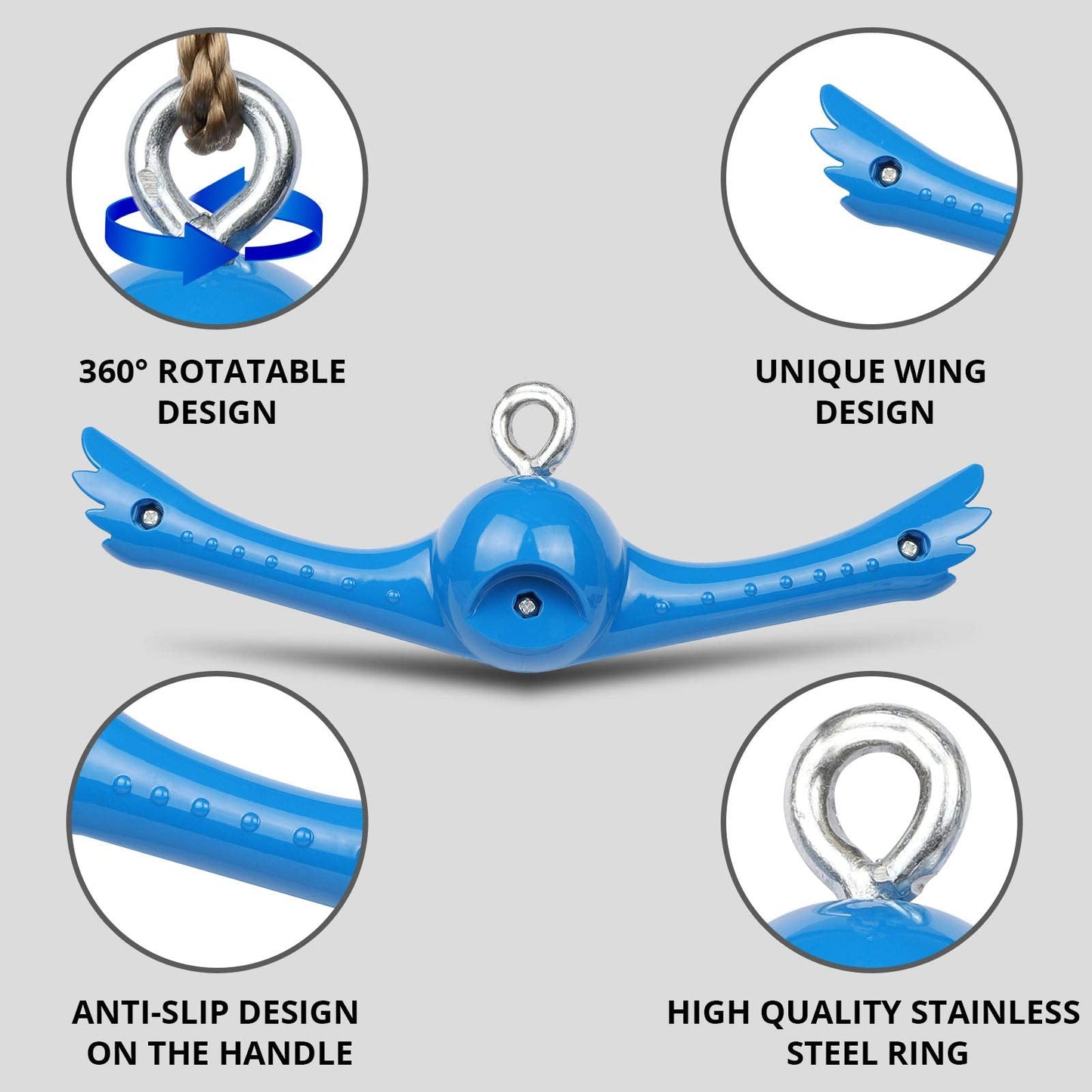 YAMIPROBI Ninja-Twister Swing Spins Set: Slackline Attachments - 360° Handle Twist-Spin Flips Toy Activate Ninja Powers Warrior Accessories Kids Hang Toys for Playground Backyard Blue