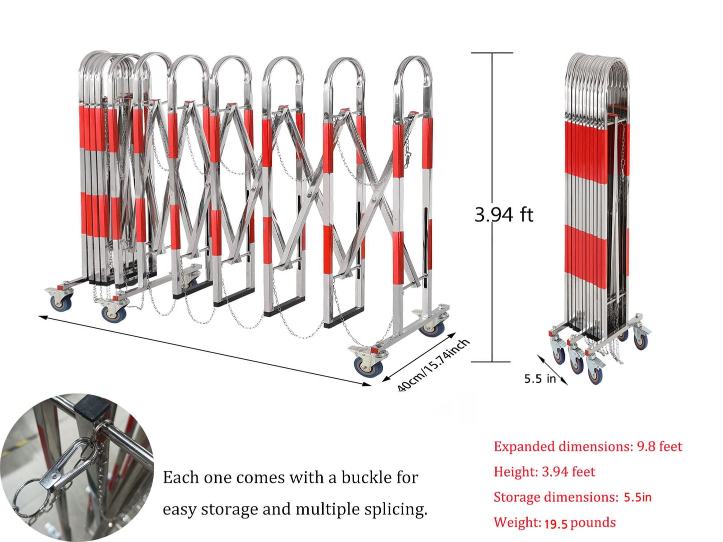 Industrial Expandable Barricade, Retractable Driveway Gate, Stainless Steel Folding Security Gate, Adjustable Traffic Fence for Construction Site, Traffic Control, Cordon, Elevator, Garage, H（1.2 M）