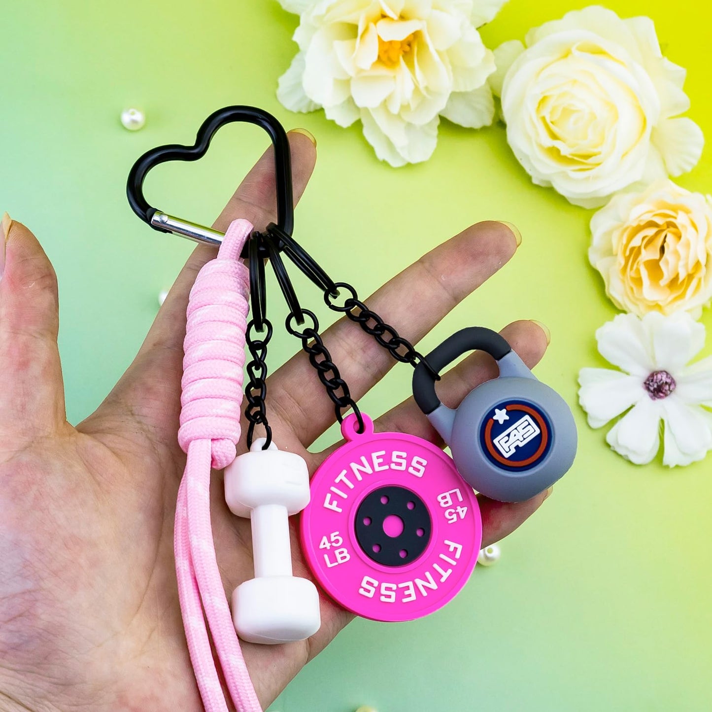 VIESUJI Gym Gifts for Women Pink Bag Charm Gym Bag Accessories Barbell Fitness Dumbbell Keychain backpack Charms Fitness Enthusiast gifts