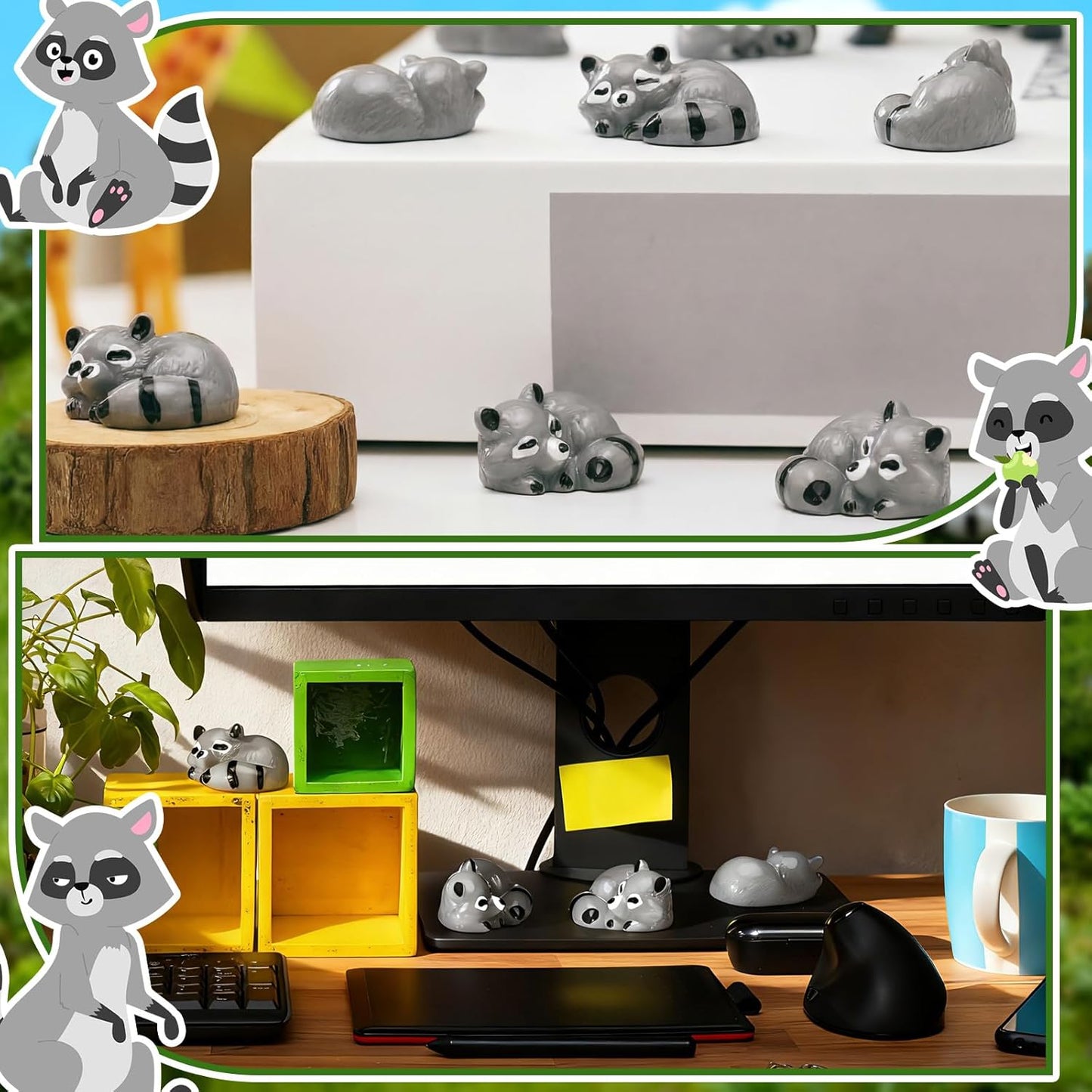 Seenelling Mini Raccoon Figurines - 50 Pcs Cute Resin Tiny Animal Decor for Home & Cabin