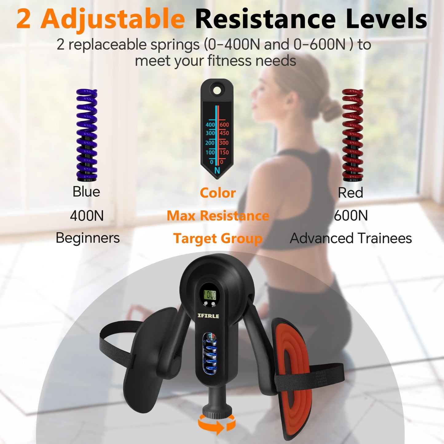 iFirle Pelvic Floor Exercise Devices, Thigh Master Kegel Exerciser 90/135lb Adjustable Pelvic Floor Muscle Trainer with Digital Counter, Resistance Band Straps for Women Men Shaping Home Gym