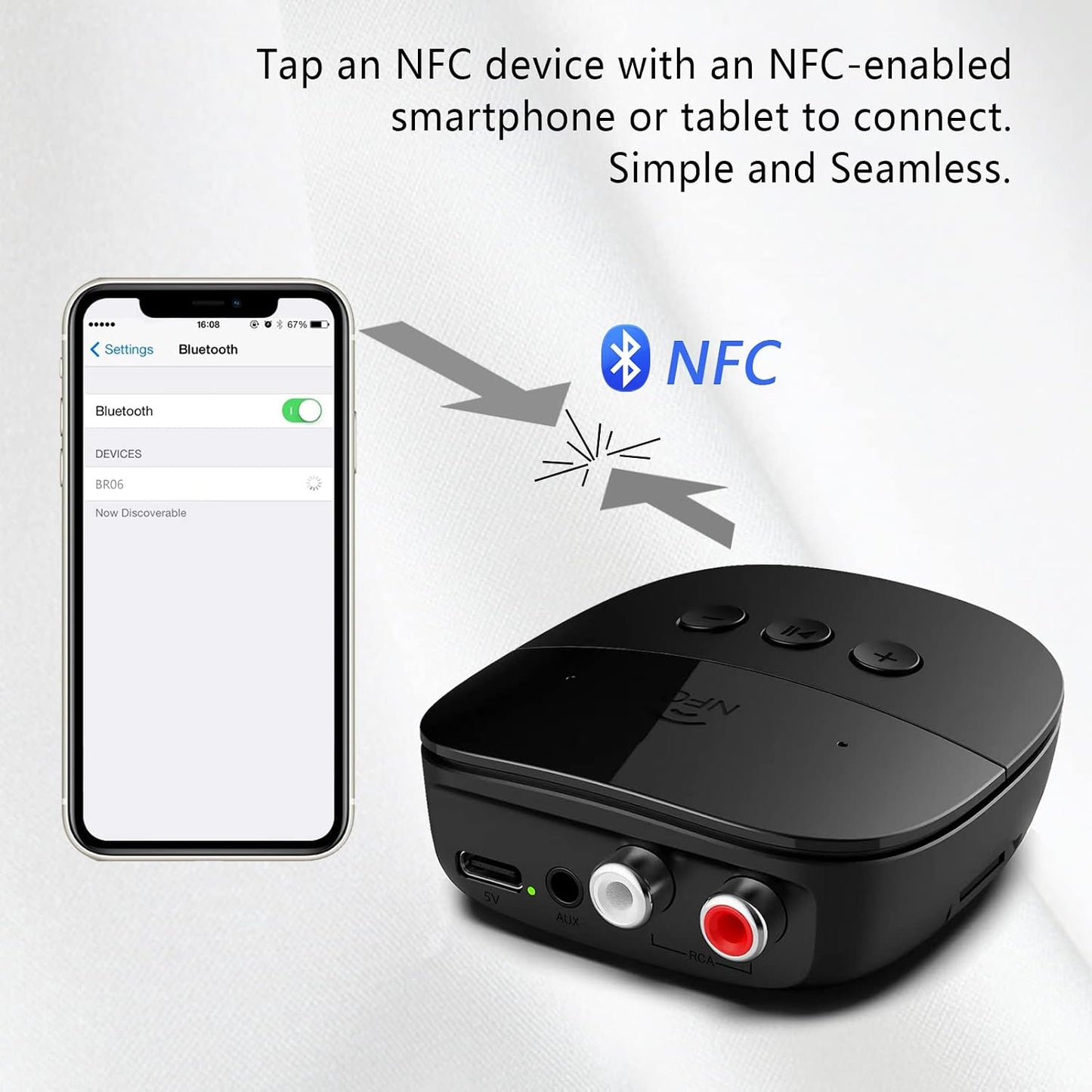 eppfun 5.2 3.5mm x2PCS Bluetooth Receiver,Bluetooth Audio Adapter with NFC, USB, TF Card Slot, AUX/RCA for Home Music