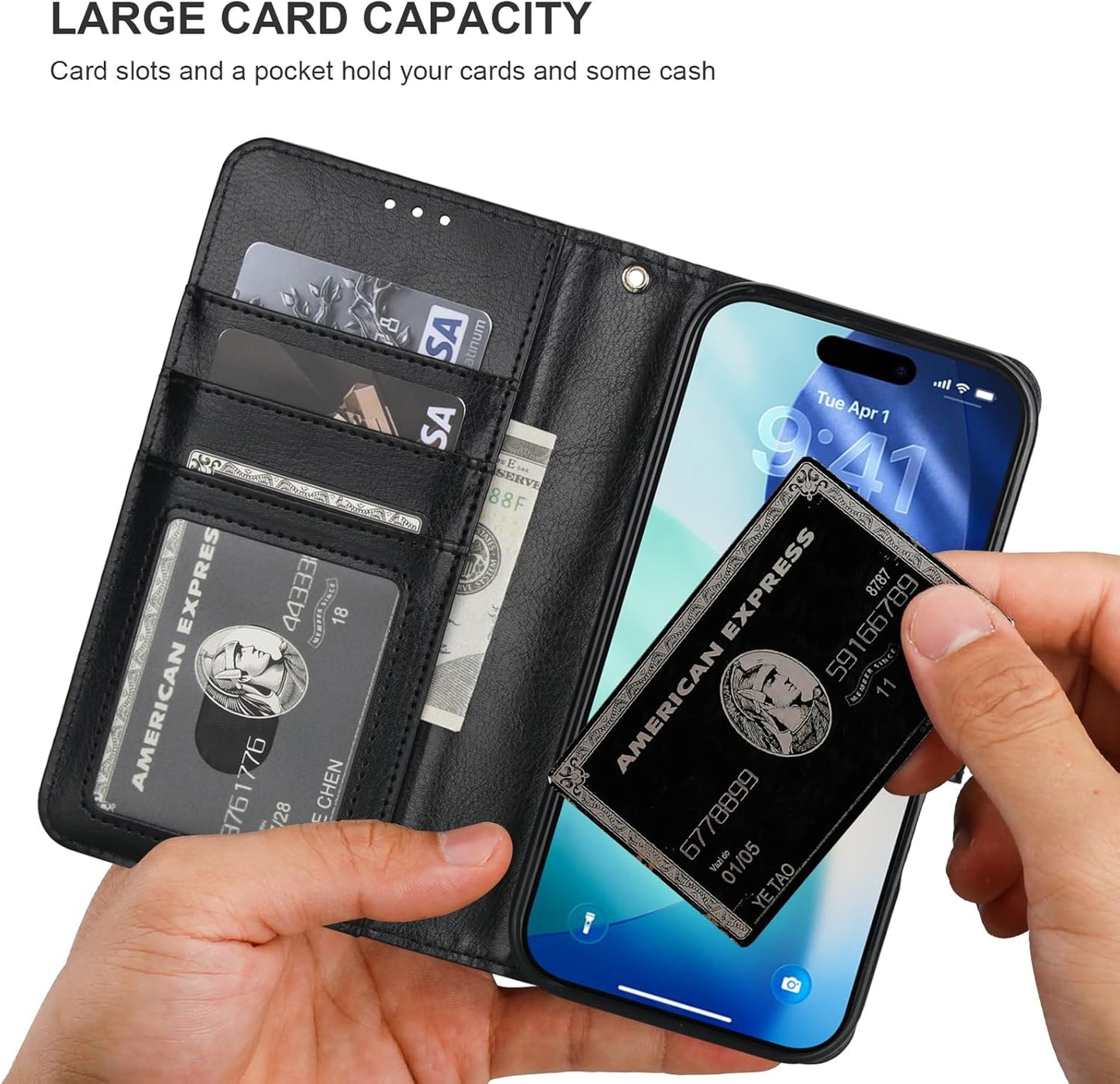 Bocasal 17 6.3 Inch for iPhone Wallet Case Compatible with MagSafe Wireless Charging, RFID Blocking Magnetic Leather