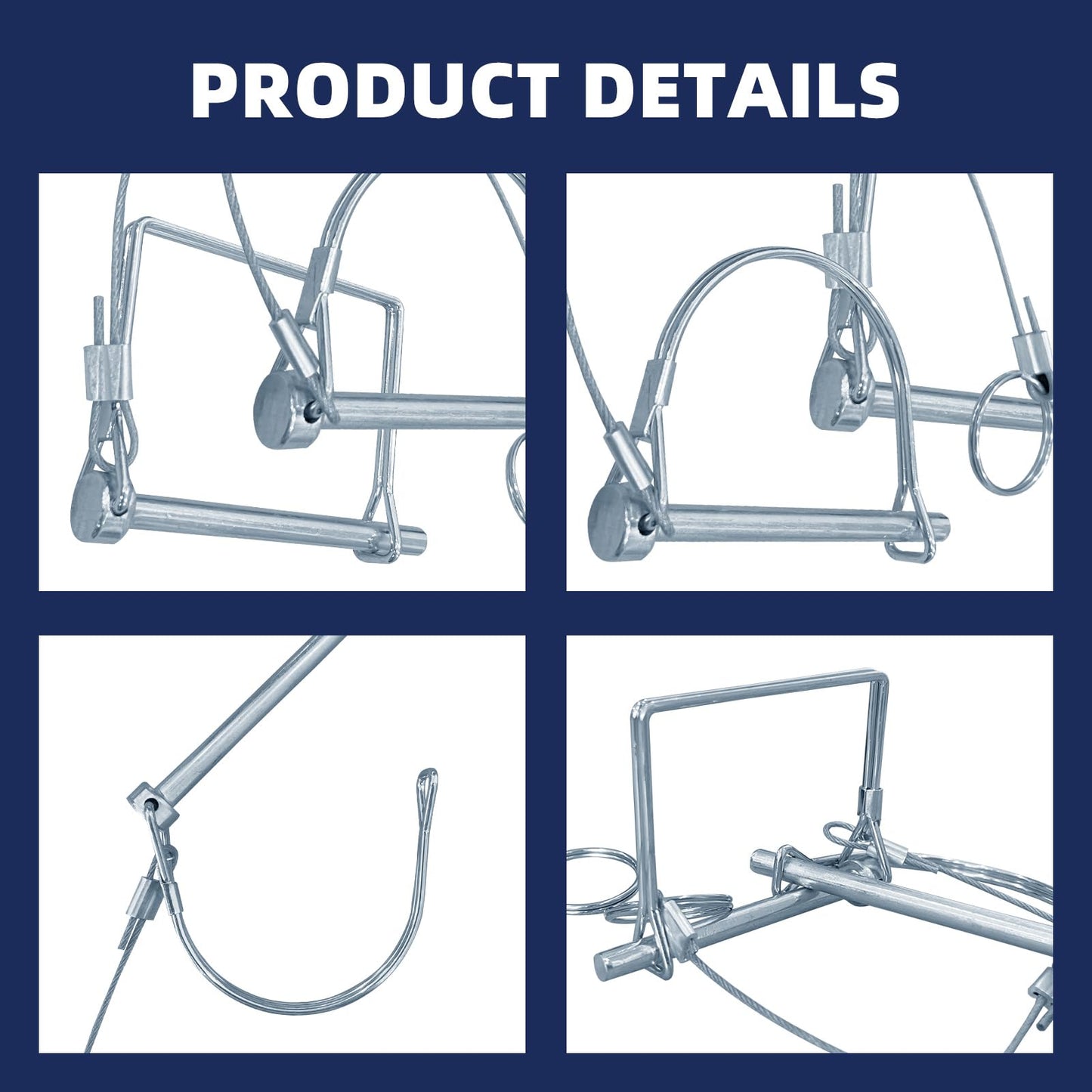 10 Pack Trailer Coupler Pin 1/4 Inch Diameter x 2-3/4-Inch Safety Coupler Pins with Extended Cord and Quick Release Ring, Wire Shaft Locking Pin for Farm Trailers Wagons Towing