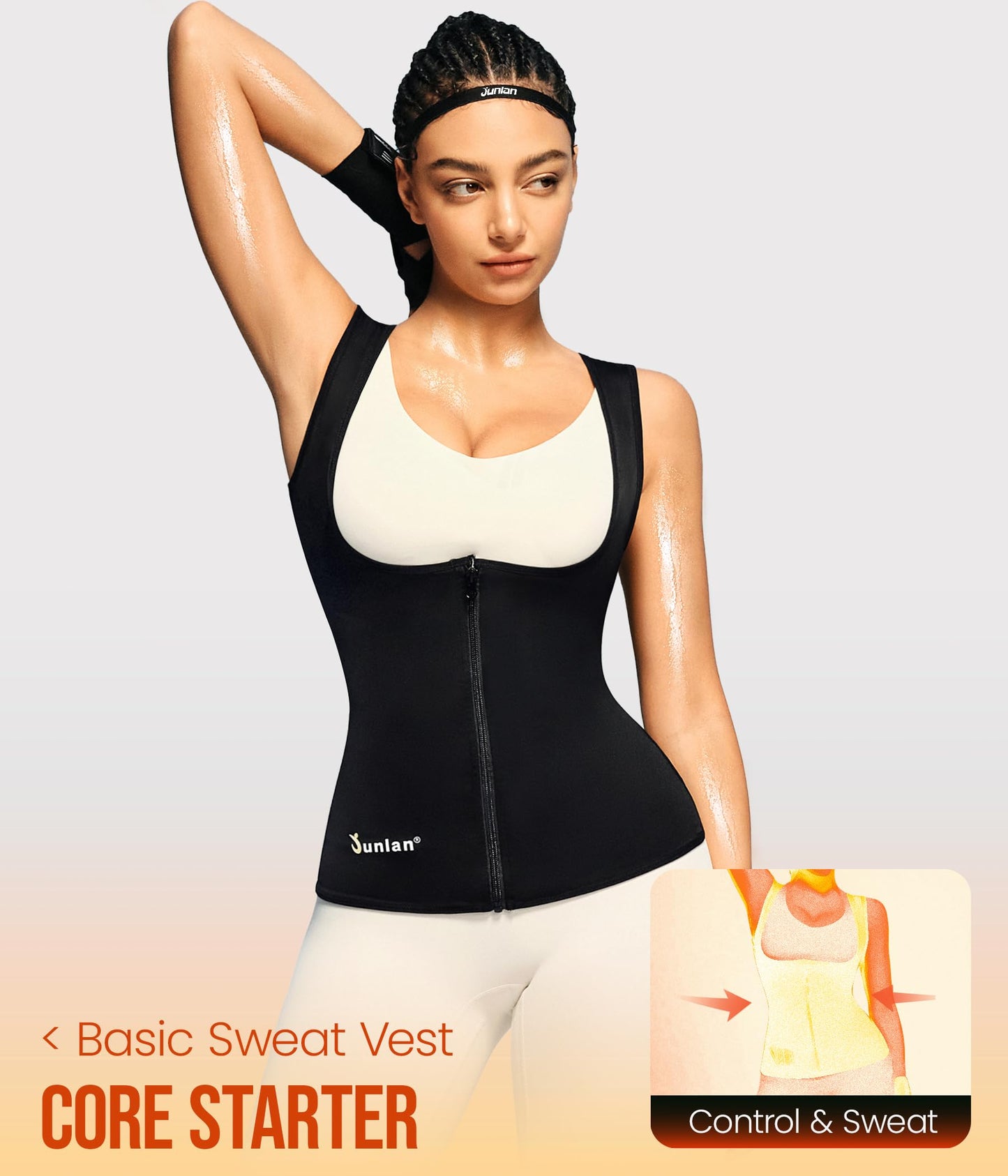 Junlan Sauna Suit for Women Waist Trainer Vest for Women Sweat Tank Top Shaper for Women with Zipper (Black, Large)