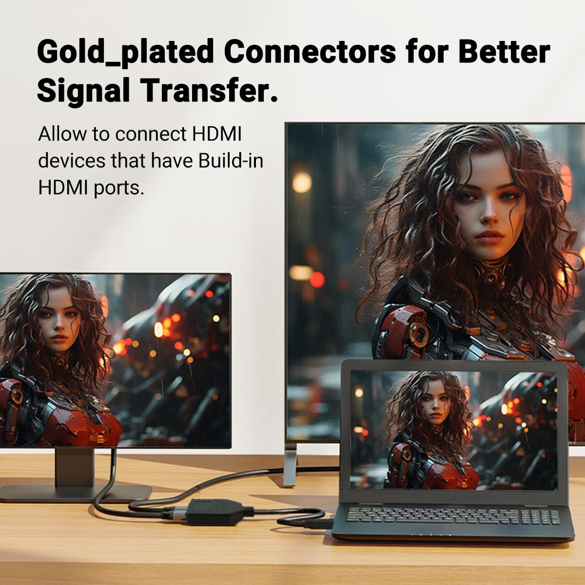 Marmoin 1 2 1 2 1080P HDMI Cable Splitter in Out HDMI Adapter Cable HDMI Male to Dual Female to Way, Support Two The