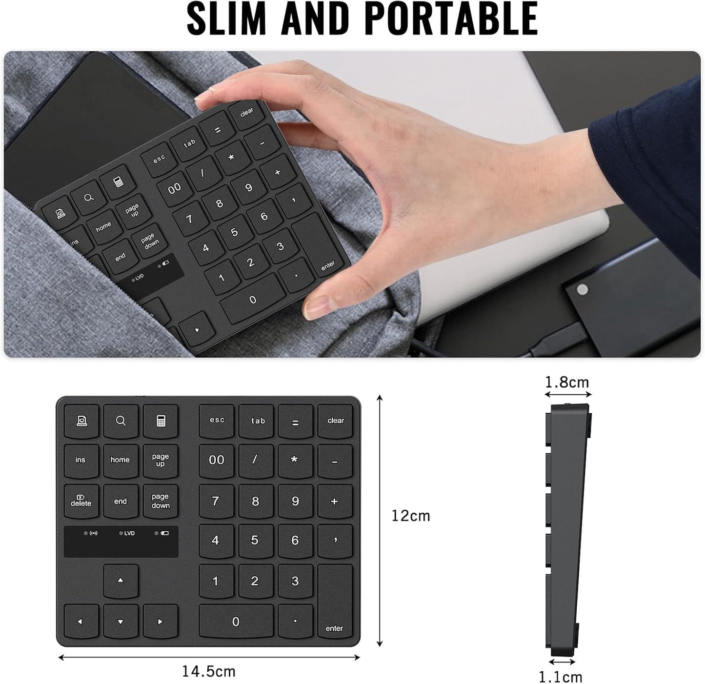 RaceGT 2.4G 35 Wireless Number Pad, Numeric Keypad Ultra-Silent Rechargeable Keys for Laptop,Desktop,PC, Notebook