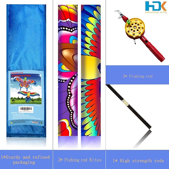 HENGDA KITE Fishing Rod Kite,for Kids and Adults,Easy to Fly,Excellent Fabric and Structure Design,The Pictures are Beautiful in high Definition,Suitable for Beginners(13x8) in.