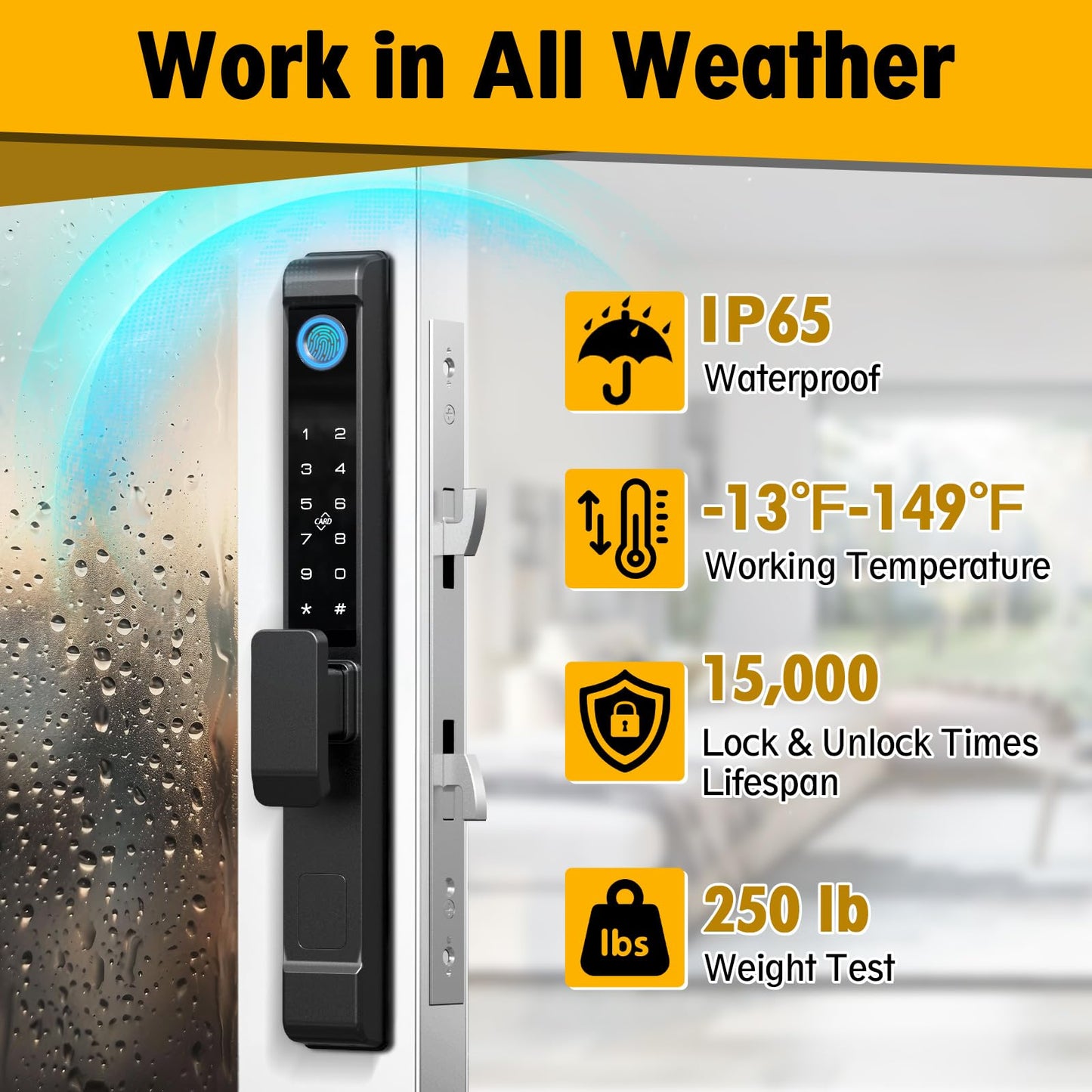 Sliding Glass Door Lock, Eseesmart Sliding Door Smart Lock with Fingerprint Code Keypad RFID Card Bluetooth App Key, Electronic Digital Biometric Keyless Entry Patio Door Lock with Handle