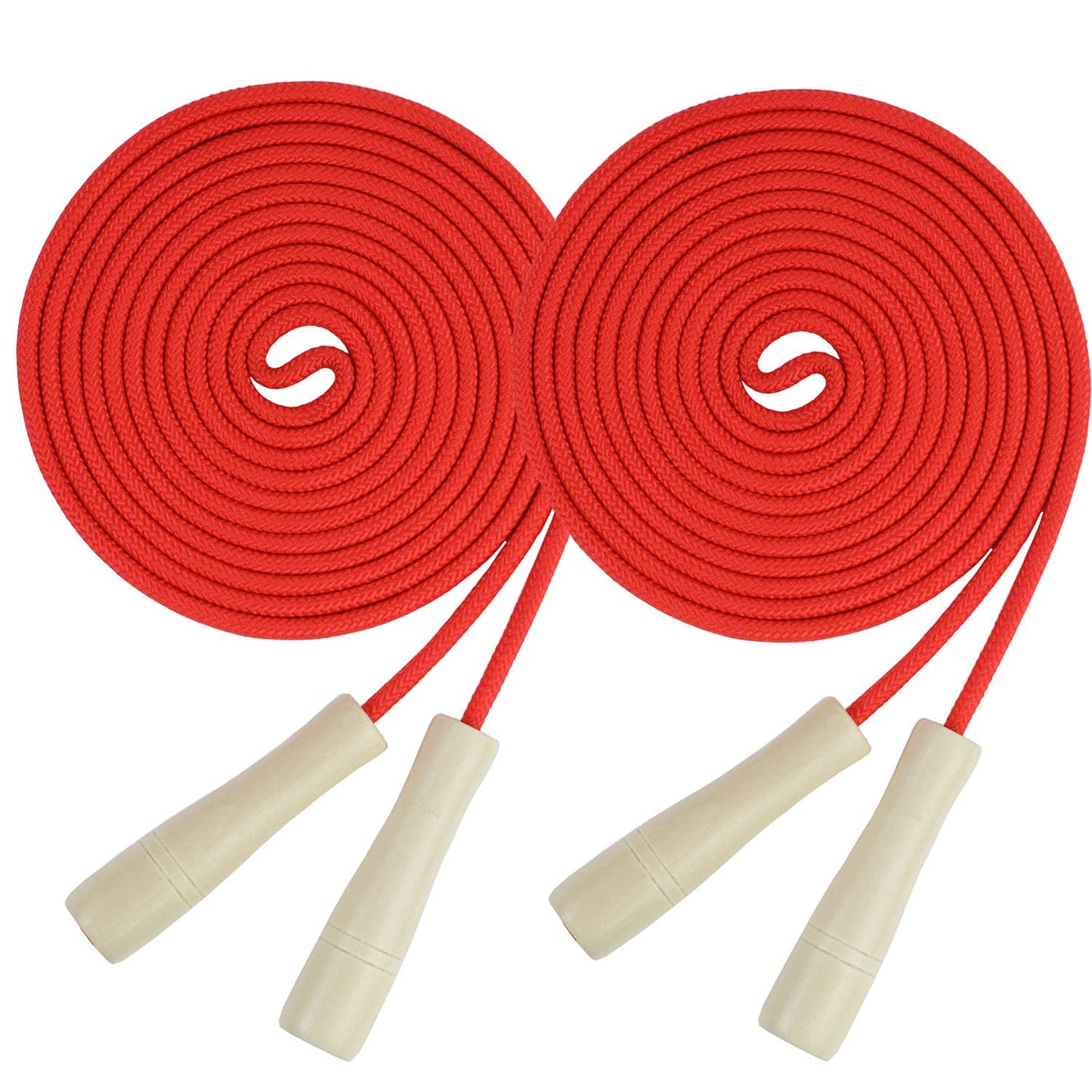 Double Dutch Jump Rope 16 ft 2 Pack, Adjustable Long Skipping Rope with Wooden Handle, Multiplayer Team Jumping Rope for Kids Adults, Long Enough for 5-6 Jumpers (Red)