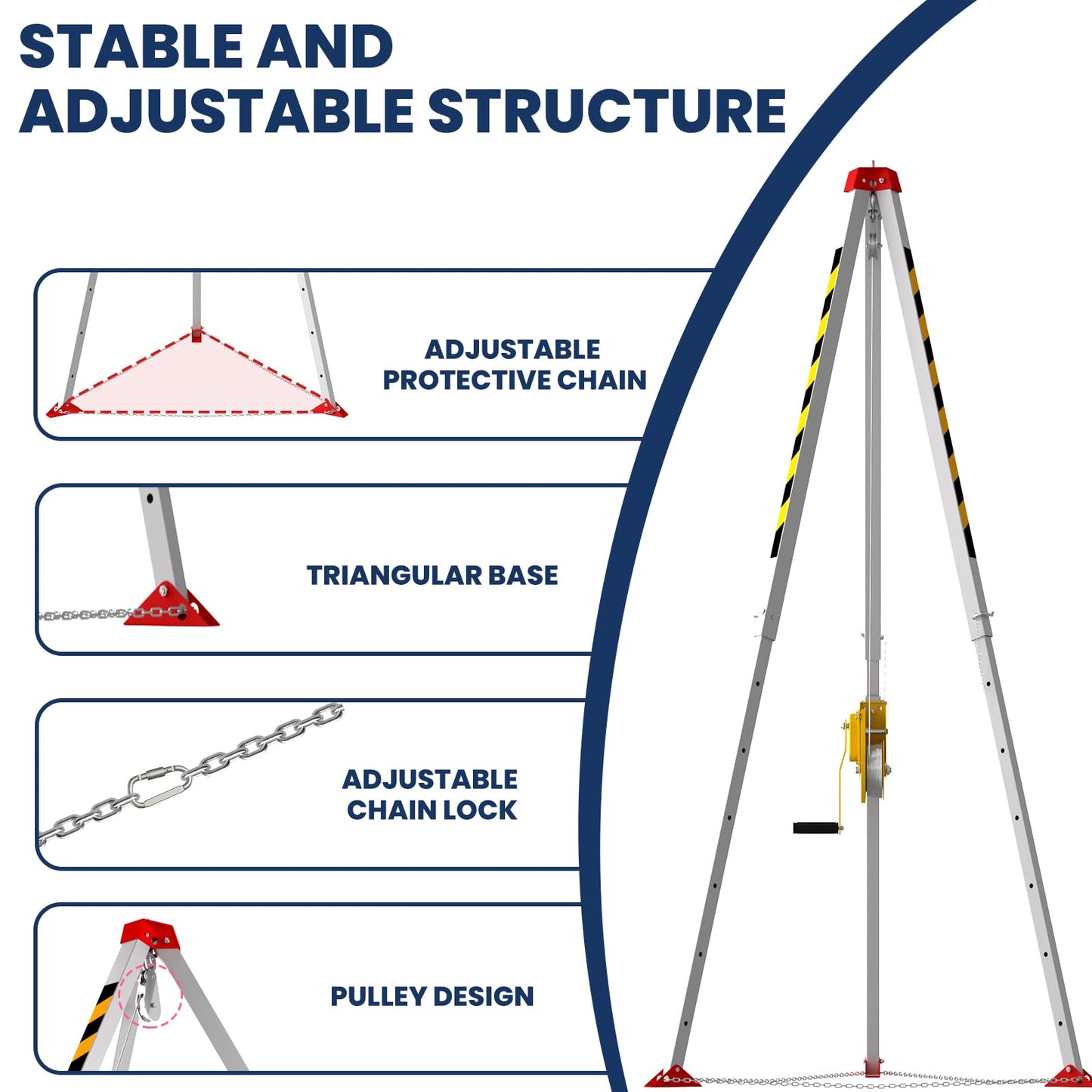 Confined Space Tripod Kit, 2200 Lbs Winch, Adjustable 7' Legs & 98' Cable, Steel Confined Space Rescue Tripod with 33' Fall Protection/Harness/8' Protection Chain for Confined Spaces Safety