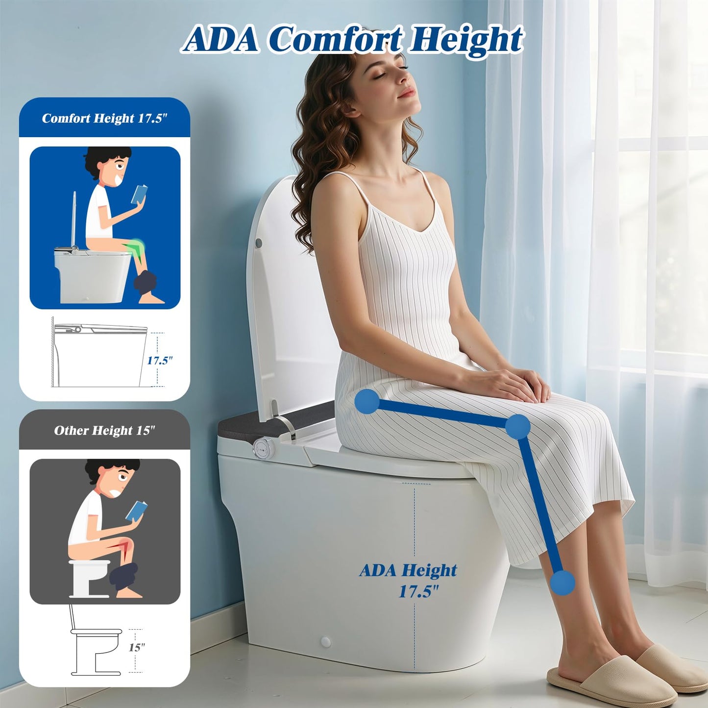 CLIRASS Smart Toilet with Bidet, Electric Bidet Toilet with Auto Powerful Flush, Auto Open/Close, Foot Sensor, Heated Elongated Seat (ADA Comfort Height), Night Light, Deodorization Remote (Gray)