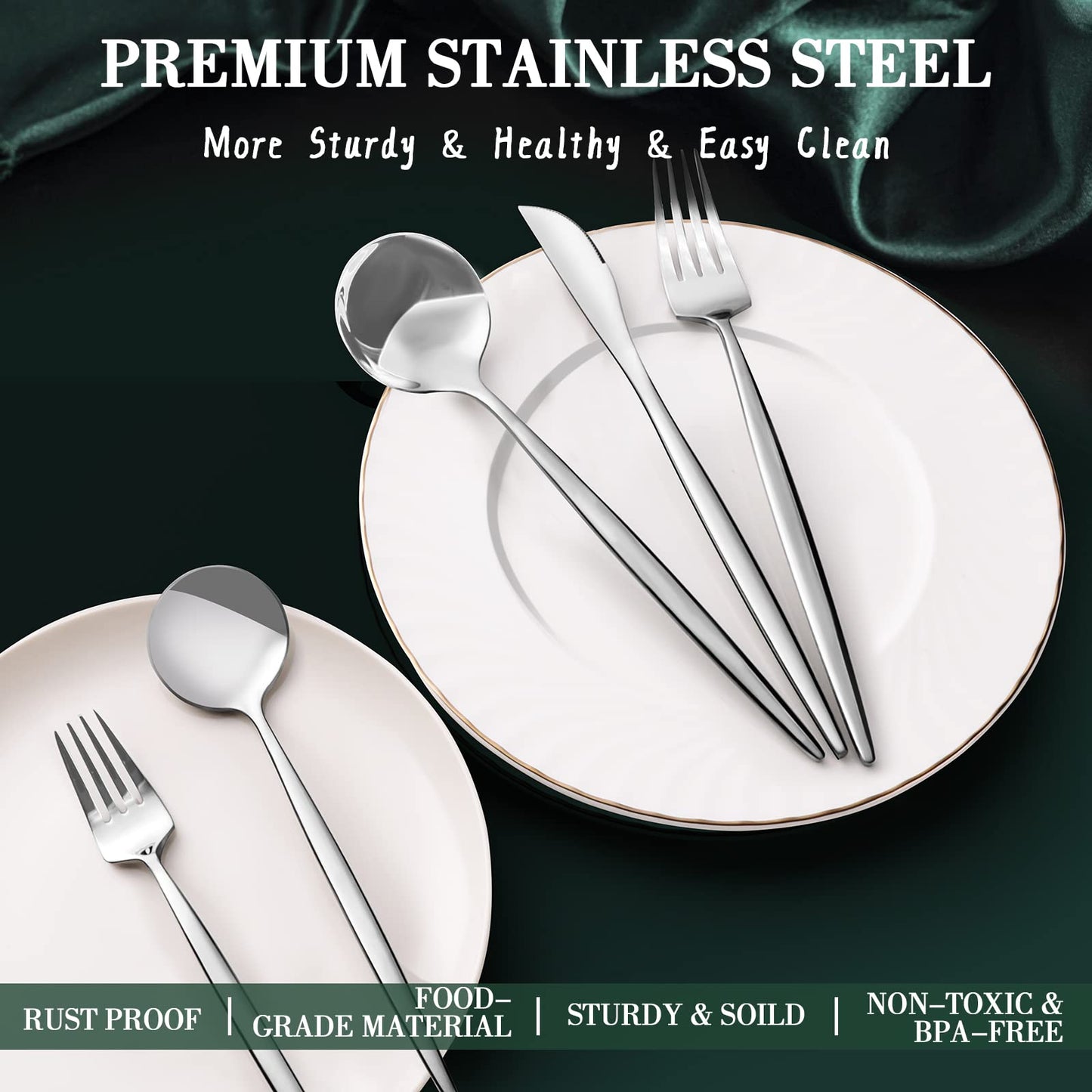 40-Piece Silverware Set for 8, CEKEE Stainless Steel Flatware Cutlery Set Included Knife Spoon and Fork, Kitchen Utensils Set for Home Hotel Wedding Restaurant - Mirror Polished & Dishwasher Safe