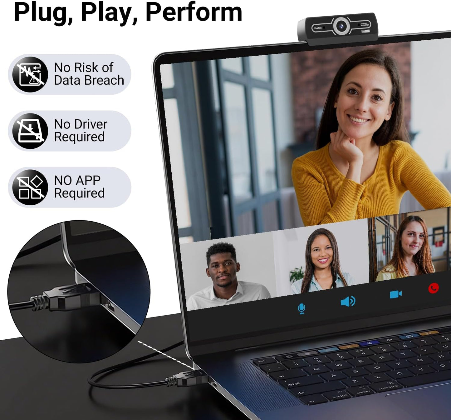 Diccik 2K 1440P Webcam with Microphone, QHD Web Cam for Desktop Computer, Plug and Play USB Computer Camera