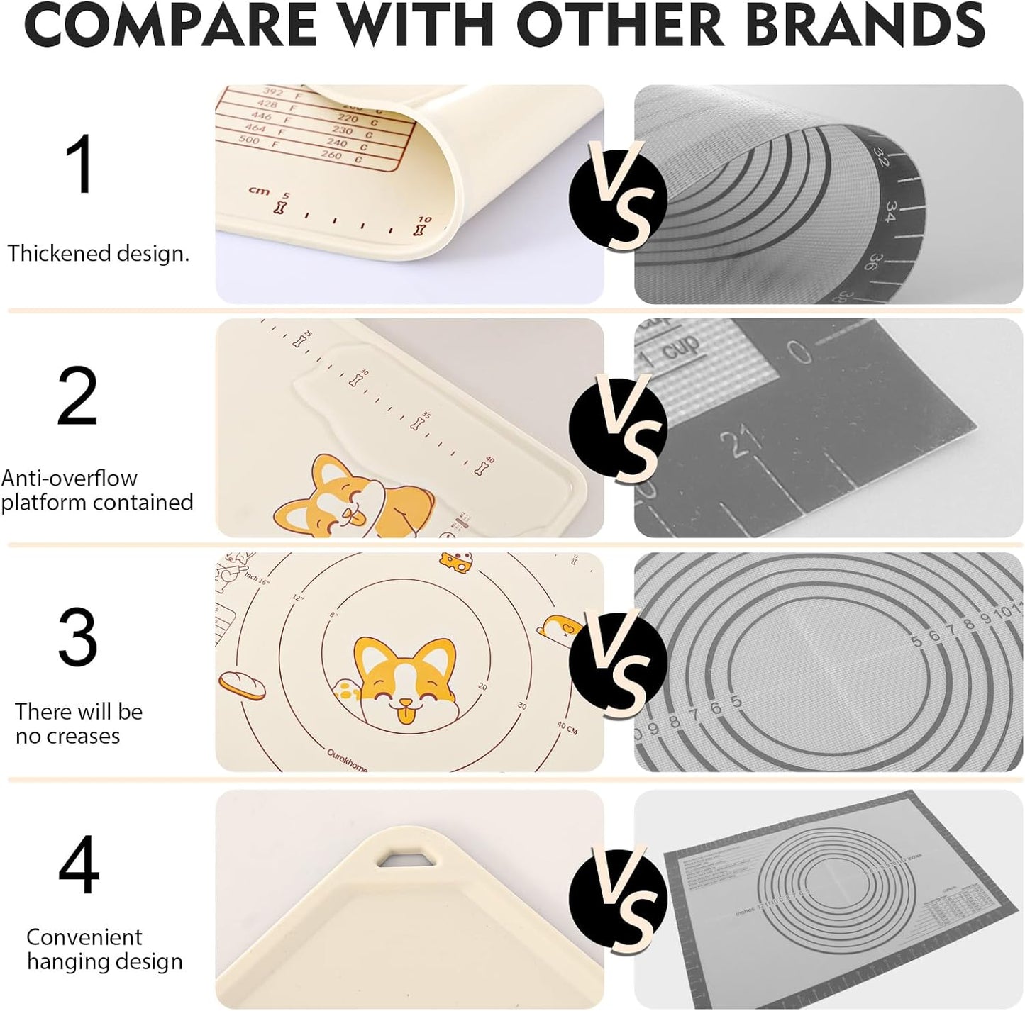 Ourokhome Silicone Baking Mat - Non-Stick, BPA-Free, 20'' x 16'' | Durable, Dishwasher Safe, Beige