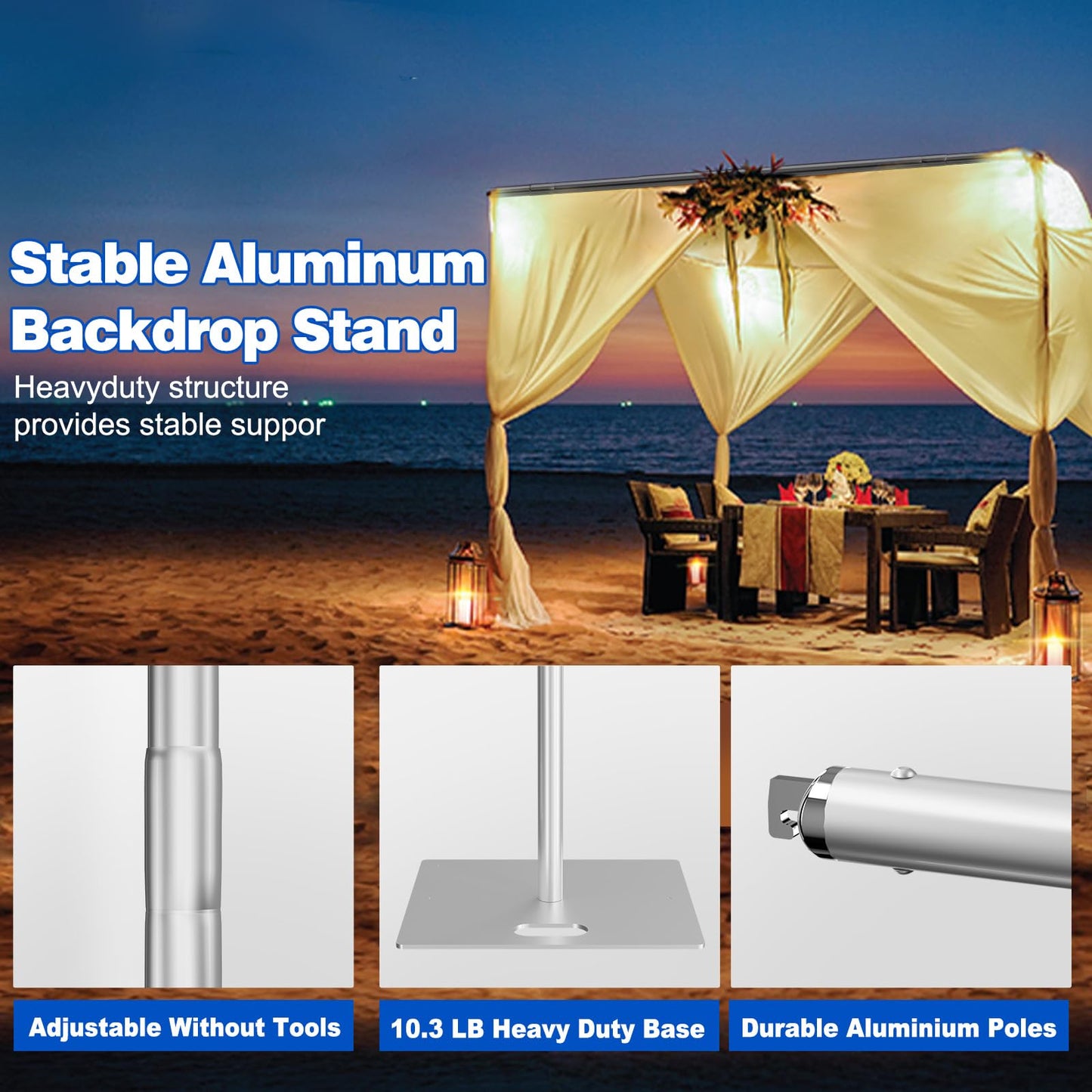Kinchoix Pipe and Drape Backdrop Stand 8ftx10ft Adjustable Background Support System Heavy Duty Background Stand for Wedding Banquet Decorations Silvery
