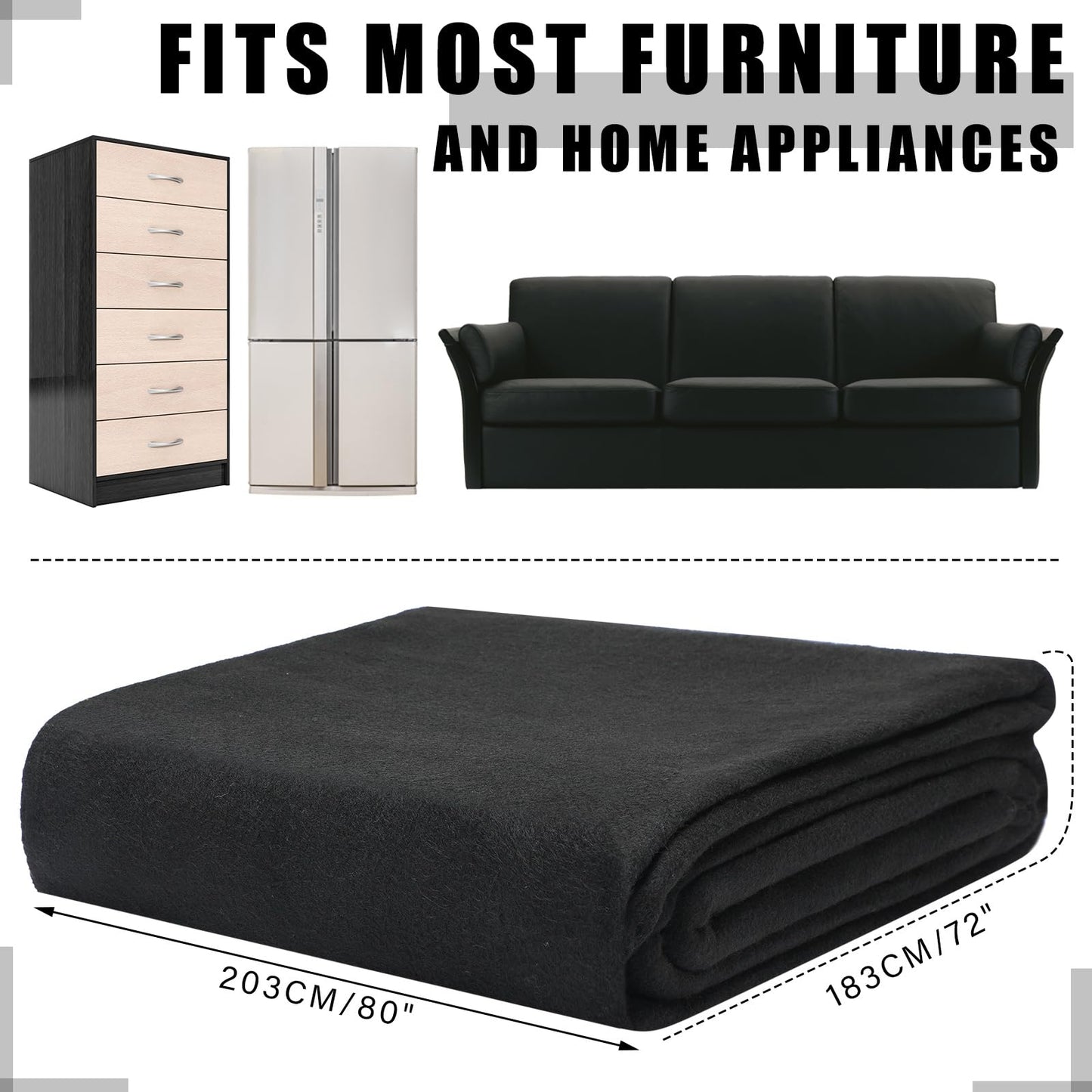 Fanfanwin 12 Pcs 80" x 72" Extra Large Moving Blankets Heavy Duty Packing Blankets Textile Shipping Furniture Pads Furniture Covers Essentials for Protecting Wrapping Moving Supplies, Black