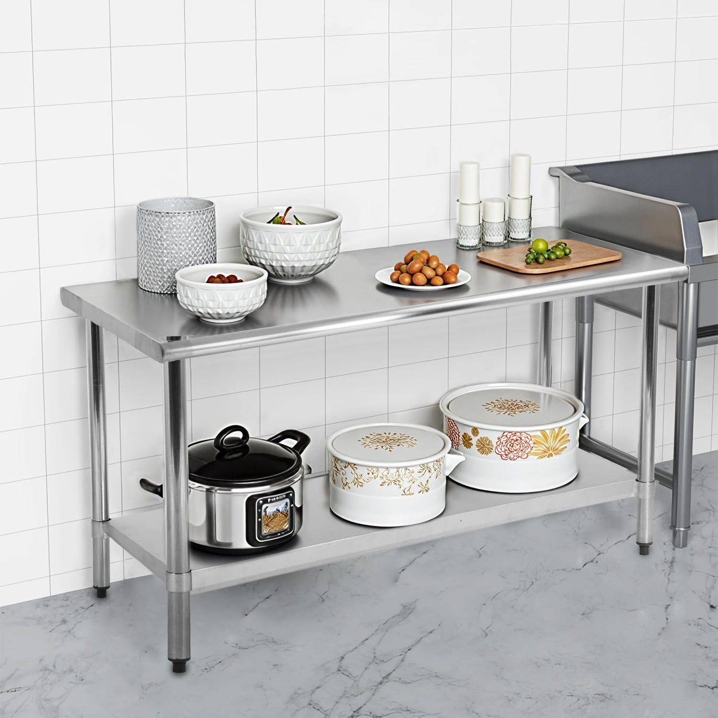 FDW Stainless Steel Table for Prep & Work 24 x 60 Inches, Commercial Heavy Duty Table with Undershelf and Adjustable Legs Food Prep Worktable for Restaurant, Kitchen