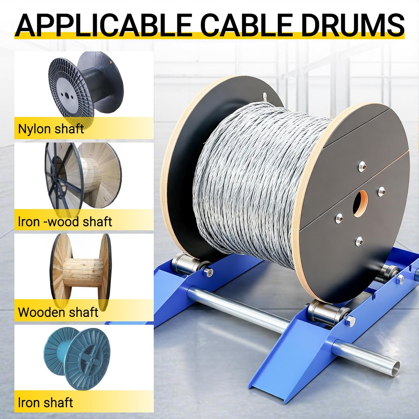 Cable Drum Roller, Heavy Duty Cable Caddy,Wire Unwinder Dispenser, Double Rail Wire Stand for Drum Reel Max 39.4in Width, 2 Ton