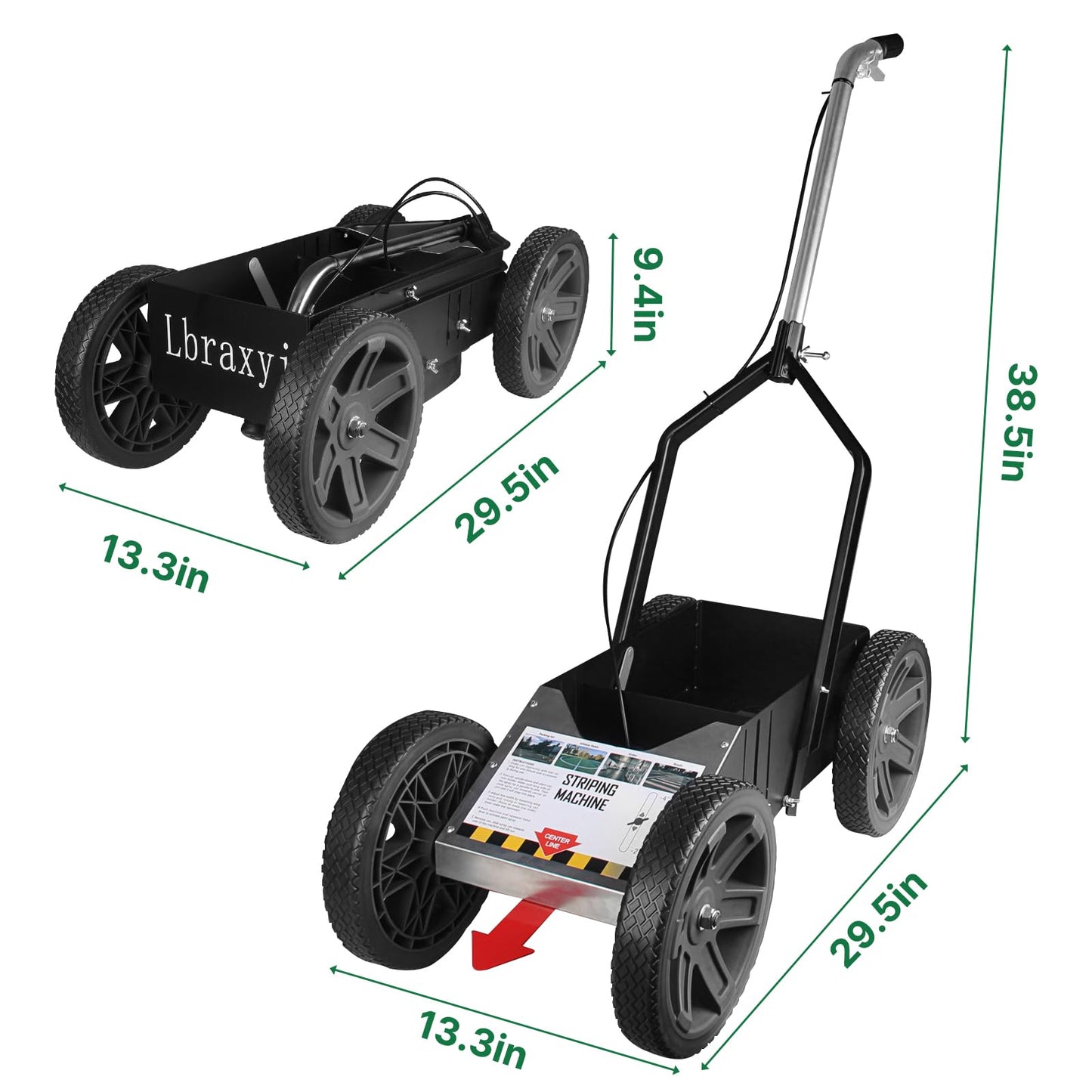 Lbraxyi High-Performance Striping Line Marking Machine, Athletic Field Striping Machine, Parking Lot Striping Machine, Soccer Field Striping Machine, Work with Inverted Striping Spray Paint, Black