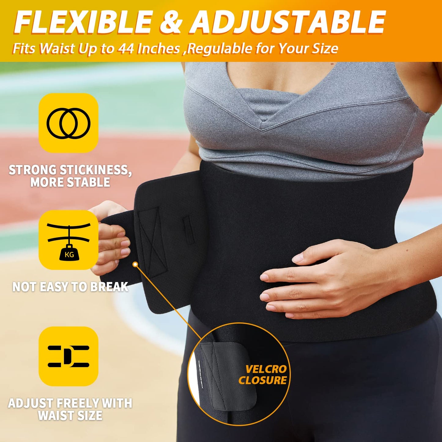 Ohuhu Waist Trimmer, Adjustable Neoprene Ab Trainer Belt for Back Support, Sweat Band Waist Trainer for Training & Workouts, Sweat Enhancer, Fits Up to 44 Inches for Men & Women Black (Large)