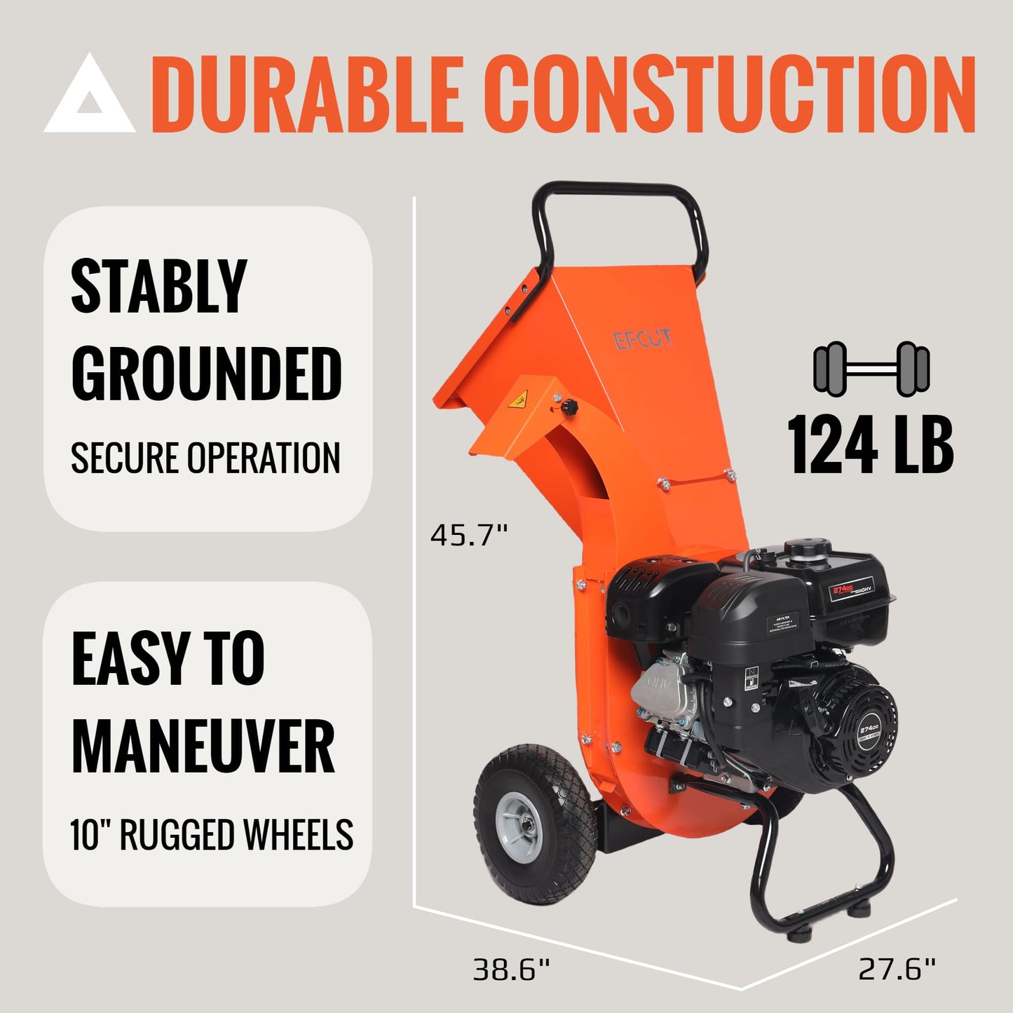 EFCUT C40 Wood Chipper 4" inch Max Diameter Capacity 9 HP 274cc Gas Powered Engine Heavy Duty Shredder Mulcher
