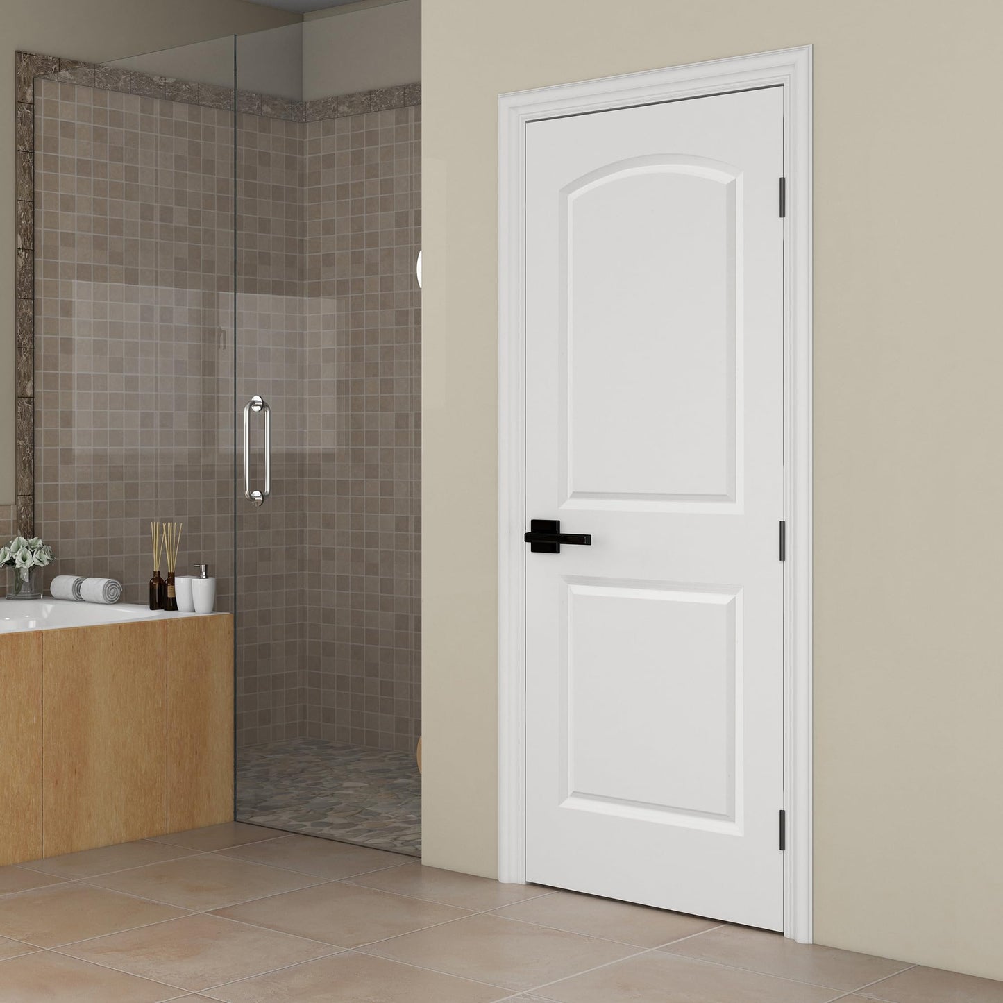 BARNSMITH 30x80 in Raised 2-Panel Arch Top Smooth White Primed Molded Door Slab, Classic Paintable Hollow Core Interior Door Panel, for Swing, Pocket, Sliding Door, Durable and Lightweight