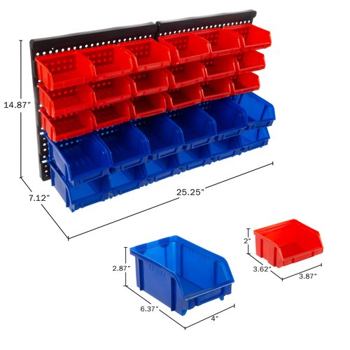 15-Bin Garage Organization Rack - Carbon Steel Rack with Removable Stackable Plastic Garage Storage Bins - Tools Organizer or Small Parts Organizer for Hardware,