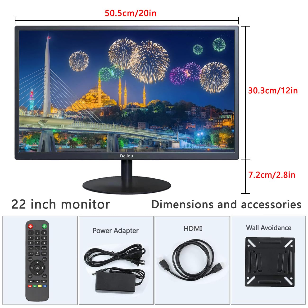 Benmiuko 22 inch Monitoring Display Screen Security Camera Monitor LCD Multi Functional Interface HDMI, BNC, VGA, AV, USB Input CCTV Computer Monitors Built in Speaker 1920x1080 Full HD