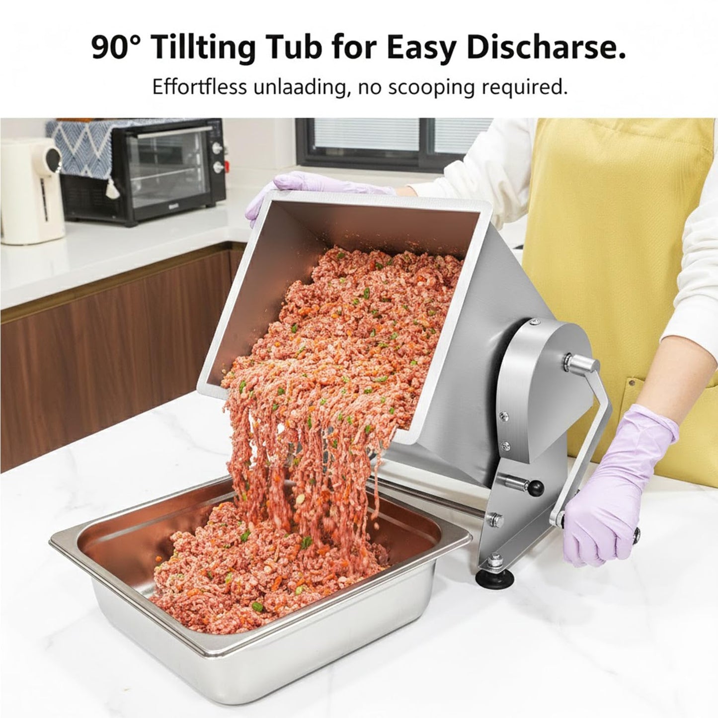 Wutfly Manual Tilting Meat Mixer, 35 lb / 6 Gallon Capacity, Stainless Steel Sausage Stuffer for Burger, Sausage & Jerky, with Removable Paddle & Non-Slip Feet, Countertop Food Processor