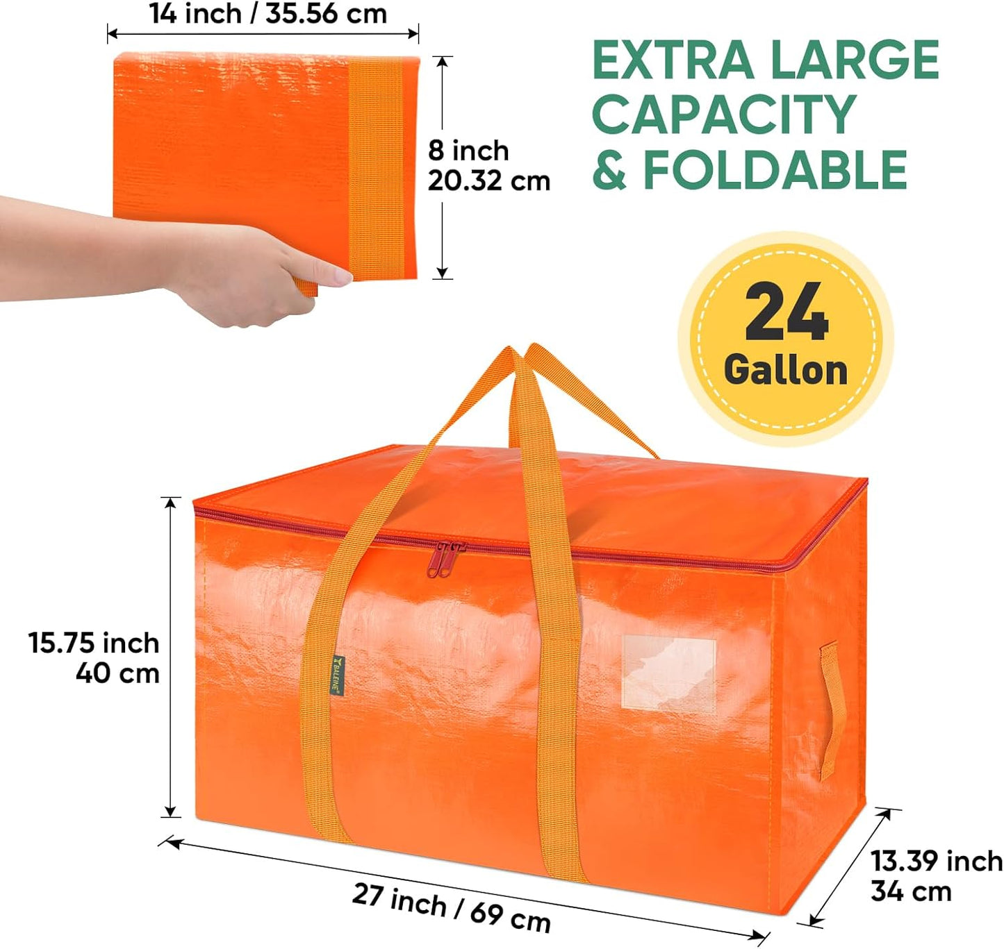 BALEINE 8-Pack Oversized Moving Bags - Heavy-Duty Storage Totes with Reinforced Handles | Orange
