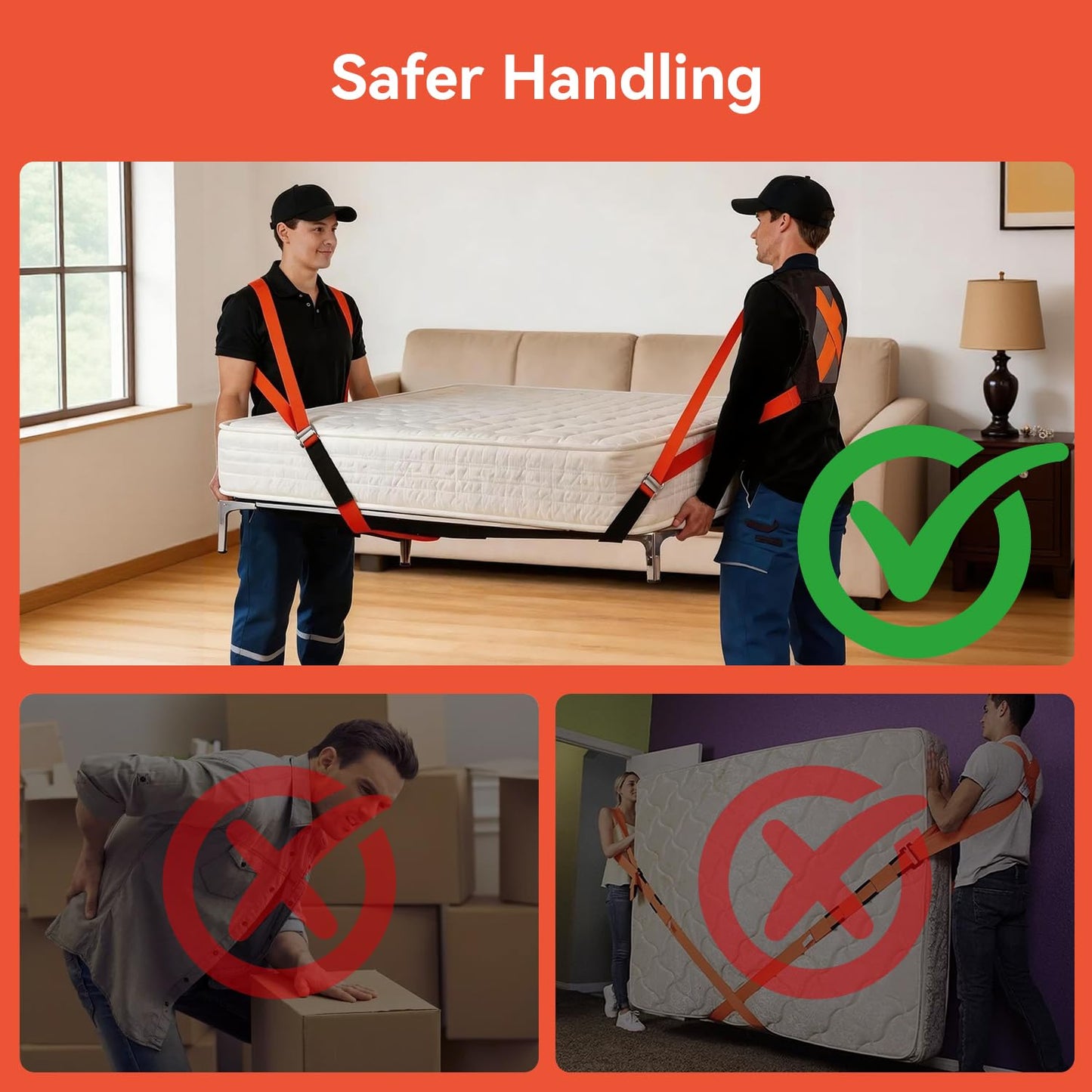 GRENTOOL Moving Straps for Lifting, Lifting Straps with Back Support for 2 Movers, Shoulder Moving System for Move & Carry Furniture Appliances Heavy Objects Up to 880lbs Safely, Efficiently