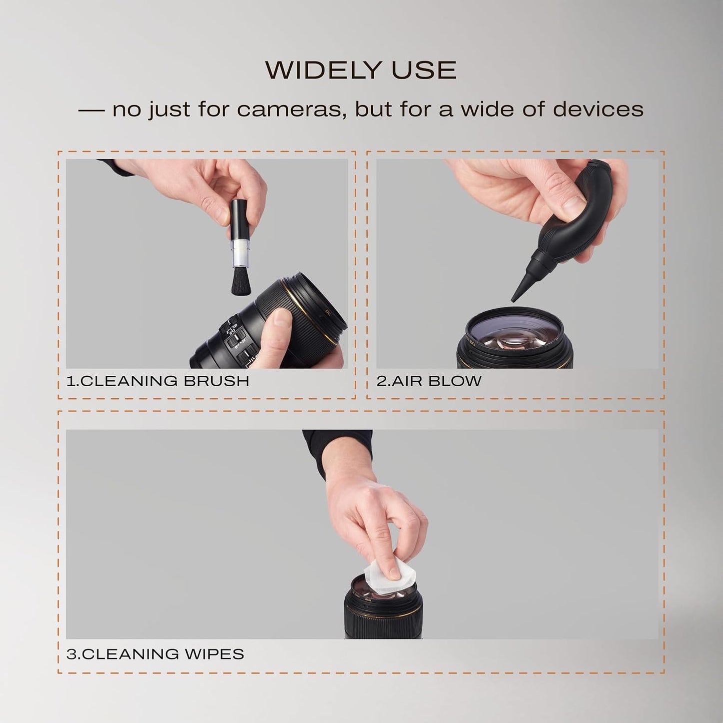 C Coiro 100ml, Coiro Camera Lens Cleaning Kit Camera Air Blower, Lens Cleaner Spray Soft Brush, Wet Wipes & Cloth DSLR