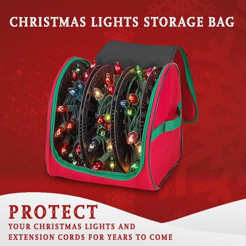 HOLDN’ STORAGE Premium Christmas Light Storage Bag - Heavy Duty 600D Tear-Proof Material | Stores 375 Ft of Mini Lights & Cords - Red