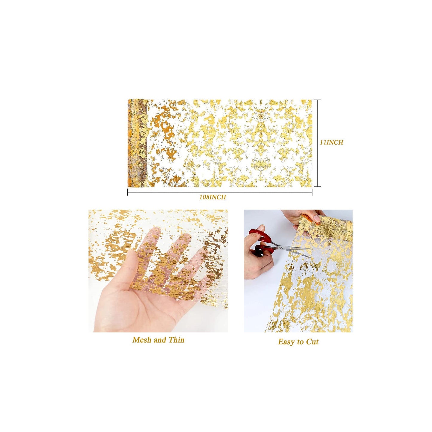 Sunlunckystar Gold Table Runner 2 Pieces, Sequin Glitter Foil Metallic Mesh Gold Table Runners Roll 11x108 Inch, Table Decorations for Wedding, Christmas, Birthday Party