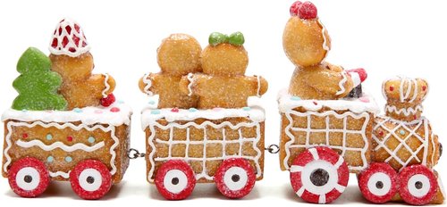 Hodao Christmas Gingerbread Man Train Figurine - Handmade Polyresin Winter Decor | 9.25” Length