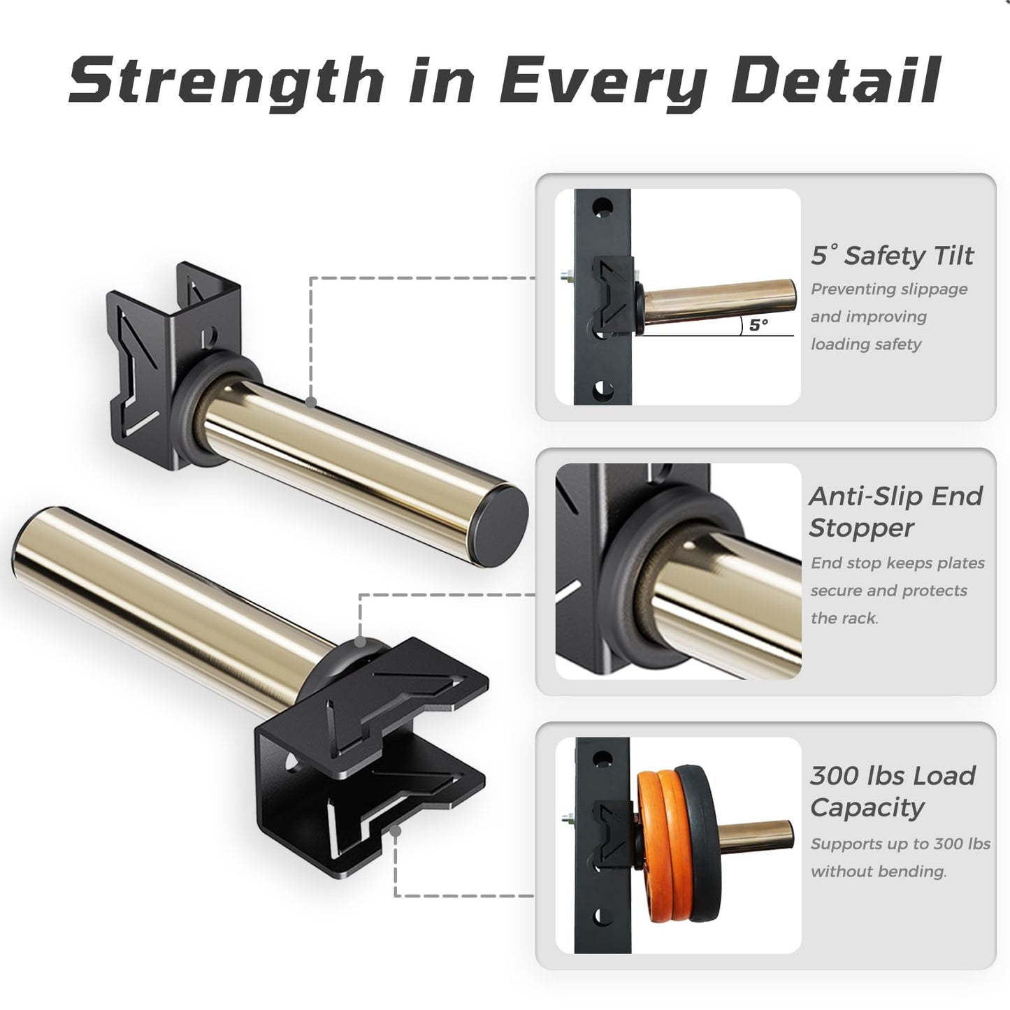 Stainless Steel Sleeve Weight Plate Holder for Power Rack – Choose 2×2 or 3×3 Uprights – Fits 5/8" to 1" Holes – 300lbs Capacity, Heavy-Duty Steel Peg with Stainless Cover, Pair (For 2x2" Rack)