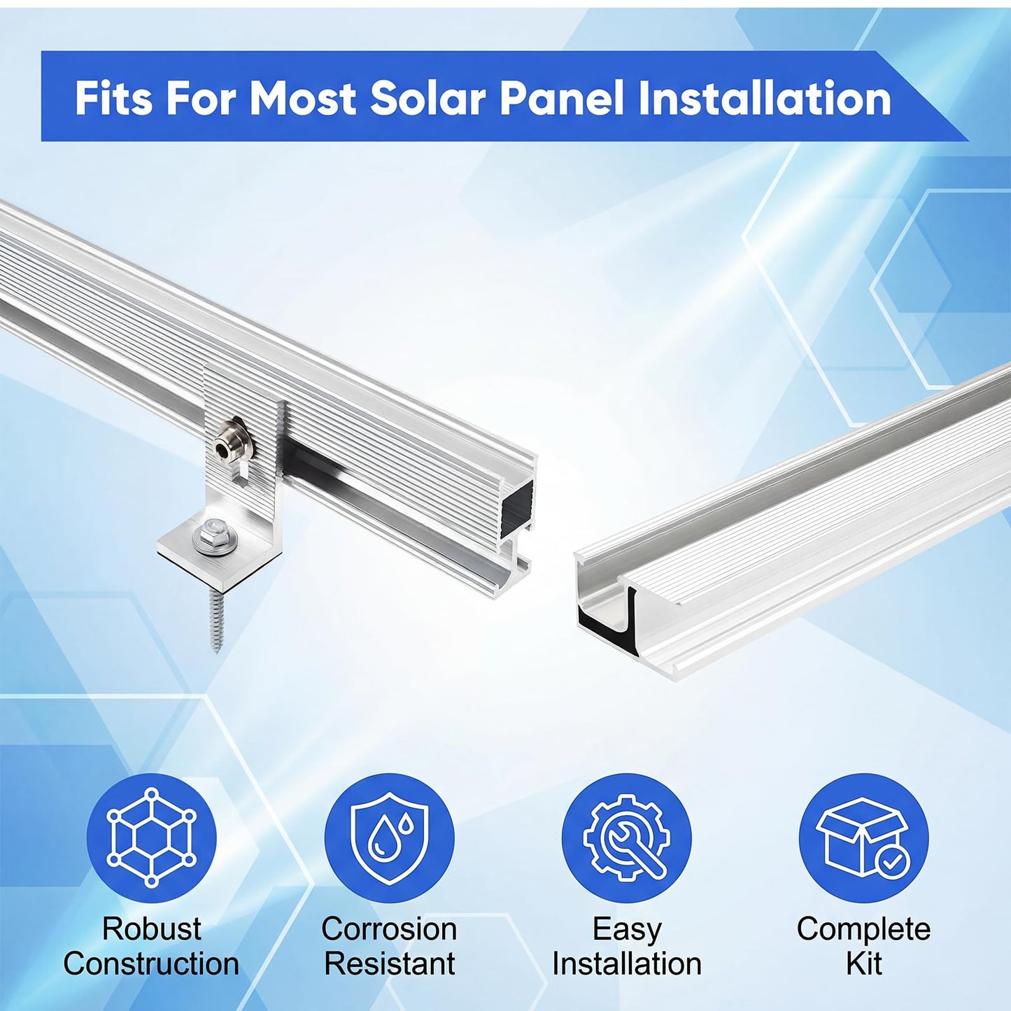 Mindoub Solar Panel Mounting Rail Kit for 7 x 320W Panels, Includes 12 x 47.2 Aluminum Rails, Adjustable Clamps, L-Brackets & Wire Clips, Heavy Duty Racking for Metal, Tile, Shingle Roof
