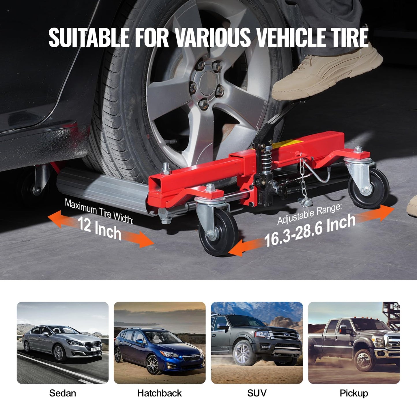 VEVOR Wheel Dolly - Max Capacity 1500 Lbs, Car Jack Dolly Lifter with 360 Rotatable Wheels, Heavy Duty Vehicle Positioning Hydraulic Tire Jack, for Vehicle Repair and Moving