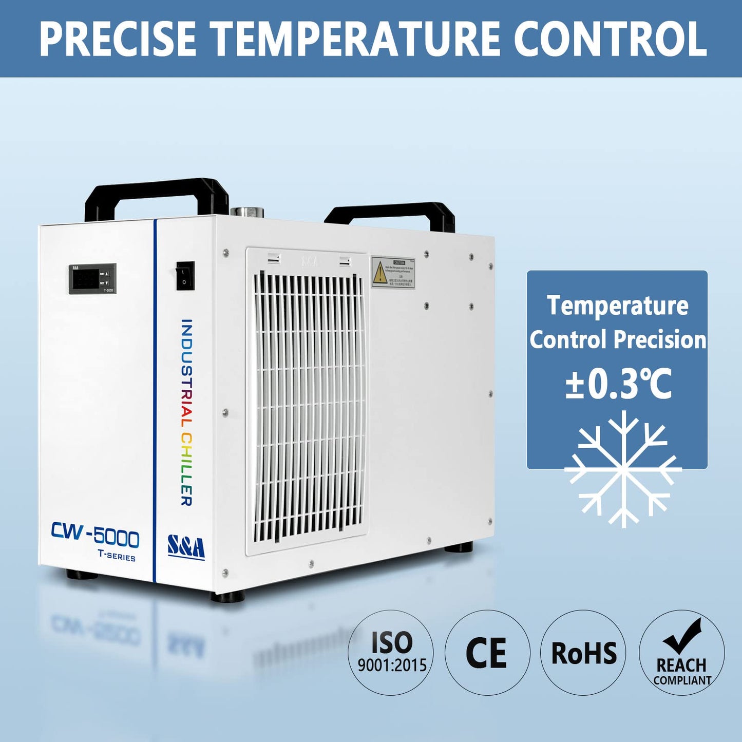 S&A CW-5000 DG Industrial Water Chiller 7L 1.14HP 2.64gpm Water Cooling System for 40W 50W 60W 70W 80W 90W 100W CO2 Laser Engraving & Cutting Machines,Cools 3868 BTU/Hour