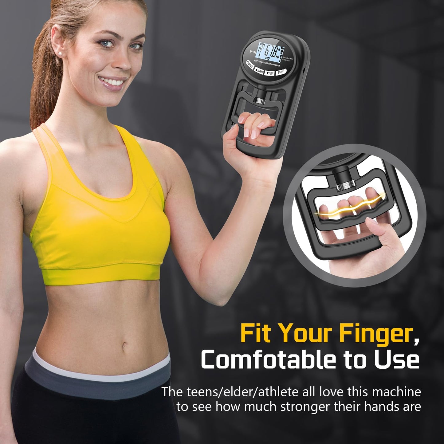 Hand Grip Strength Tester Trainer - Electronic Hand Dynamometer Forearm Grip Strengthener Exerciser Digital Training Gauge 265 Lbs 120 Kgs for Sport Home School Use