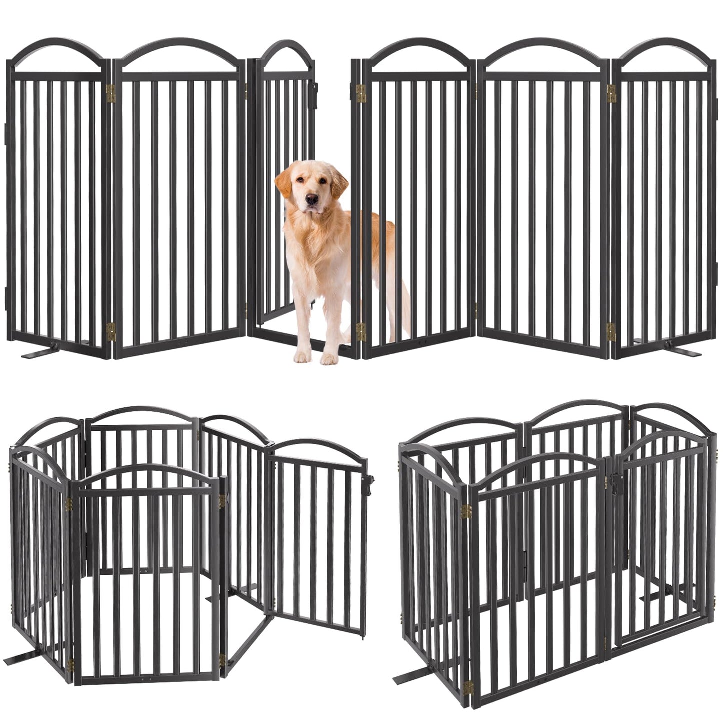 Malier Metal Freestanding Dog Gates with Door, 36'' Height Outdoor Indoor Dog Fences, Extra Wide Foldable Puppy Gate for Stairs (Black, 【6 Panels with Door】 120''W × 36''H)